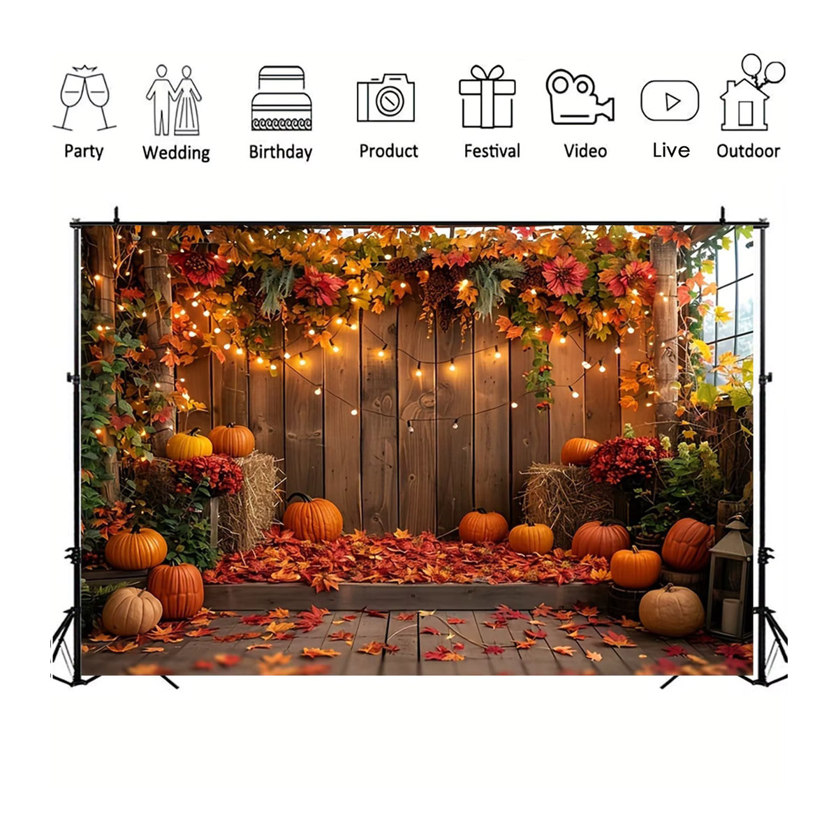 Fotohintergrund Herbst Ernte mit Scheune, Kürbis und Ahorn für Thanksgiving und Baby Shower Dekorationen - Bild 2