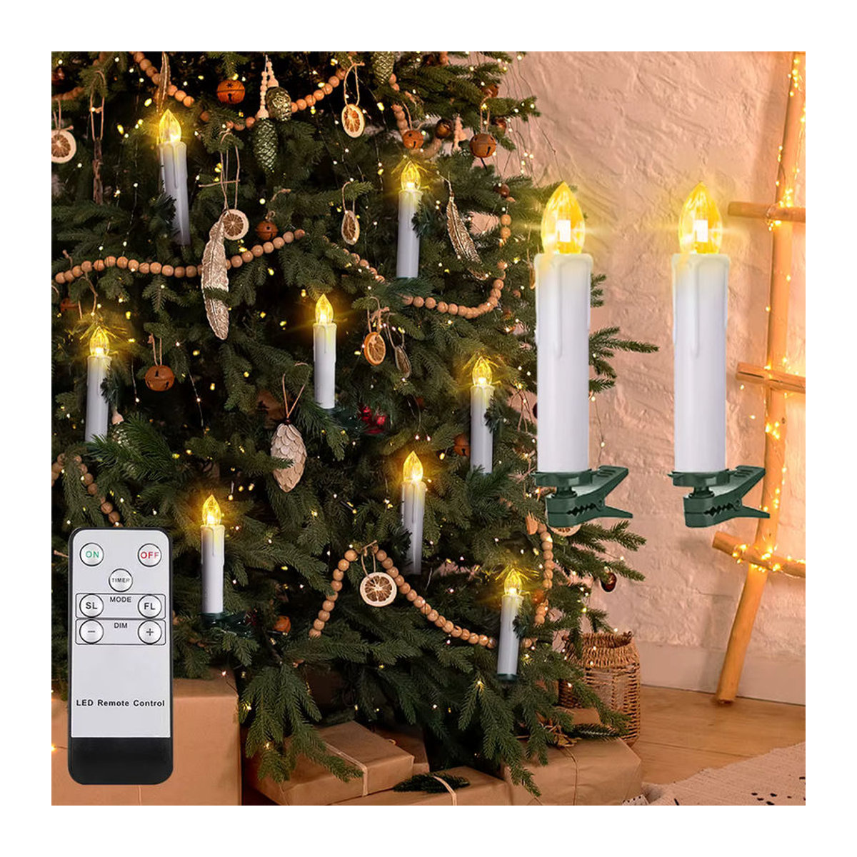 FPOO Candle's LED-Stabkerzen in Weiß mit Fernbedienung, Timer und Flackereffekt, elektrisch mit USB-Anschluss - Bild 1