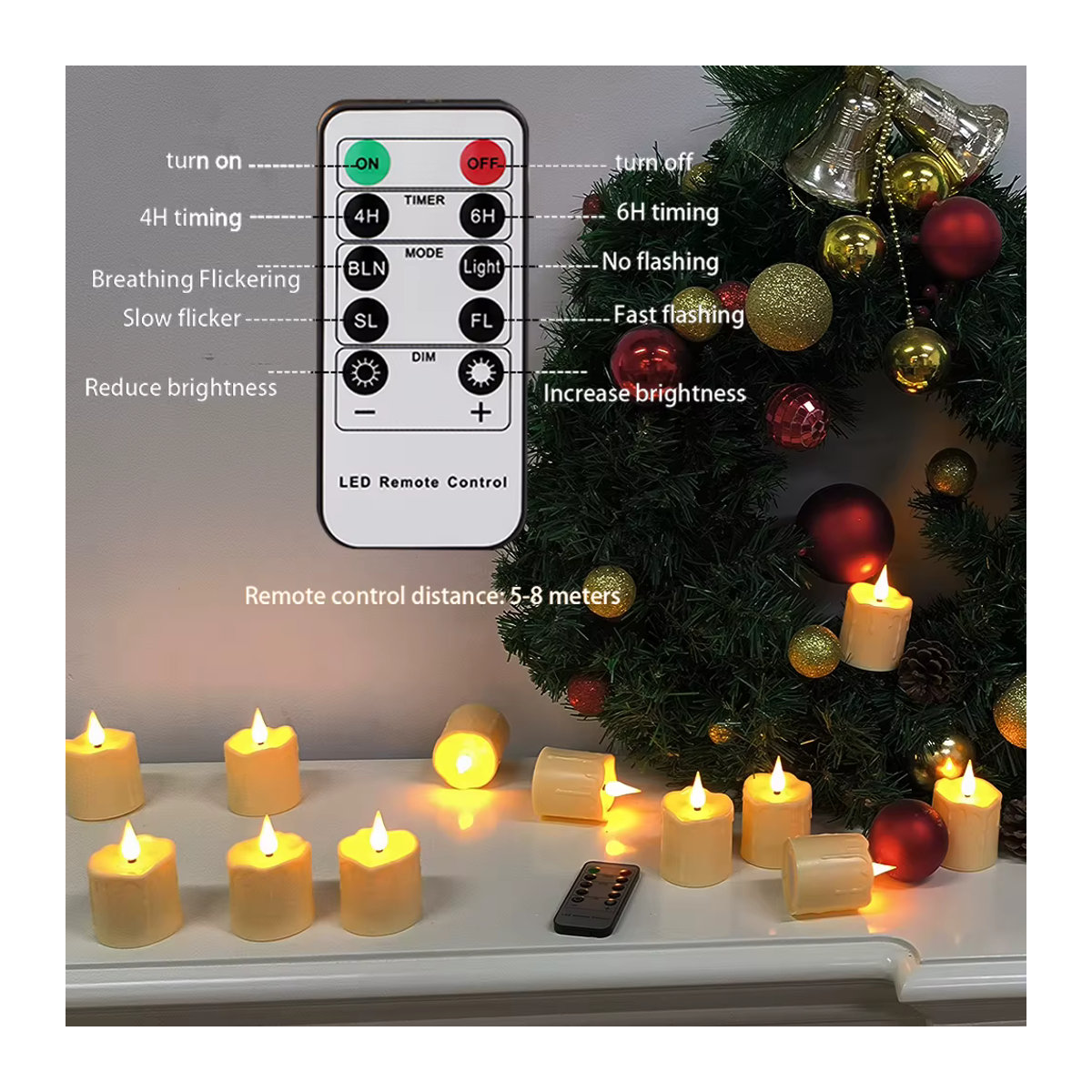 FPOO LED-Kerze in Rot mit flackernder Flamme, USB wiederaufladbar und wasserdicht, inklusive Fernbedienung und 8 Stunden Timer - Bild 2