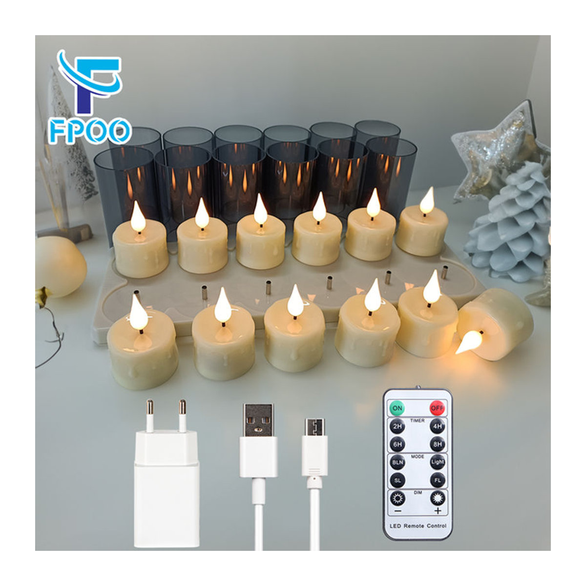 FPOO Wiederaufladbare LED-Kerzen mit Fernbedienung in Beige für die klassische Raumdekoration - Bild 1