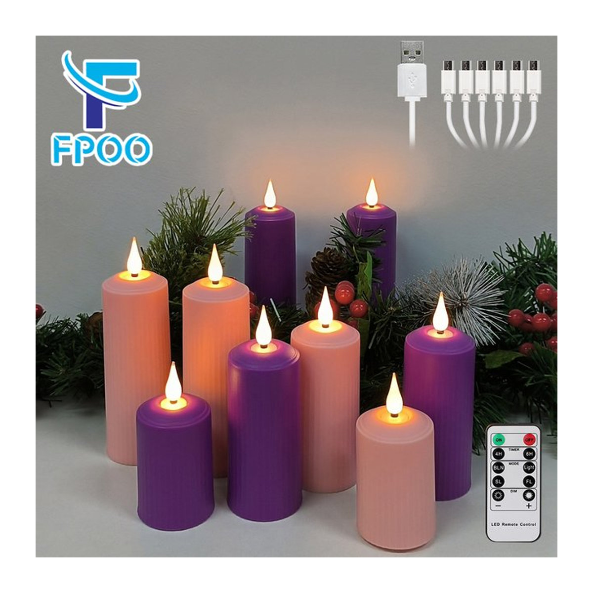 FPOO Wiederaufladbare LED Teelichter mit USB, Flackernder Effekt und Timer, Lila/Mehrfarbig, Wasserfest für Hochzeit und Weihnachten - Bild 1