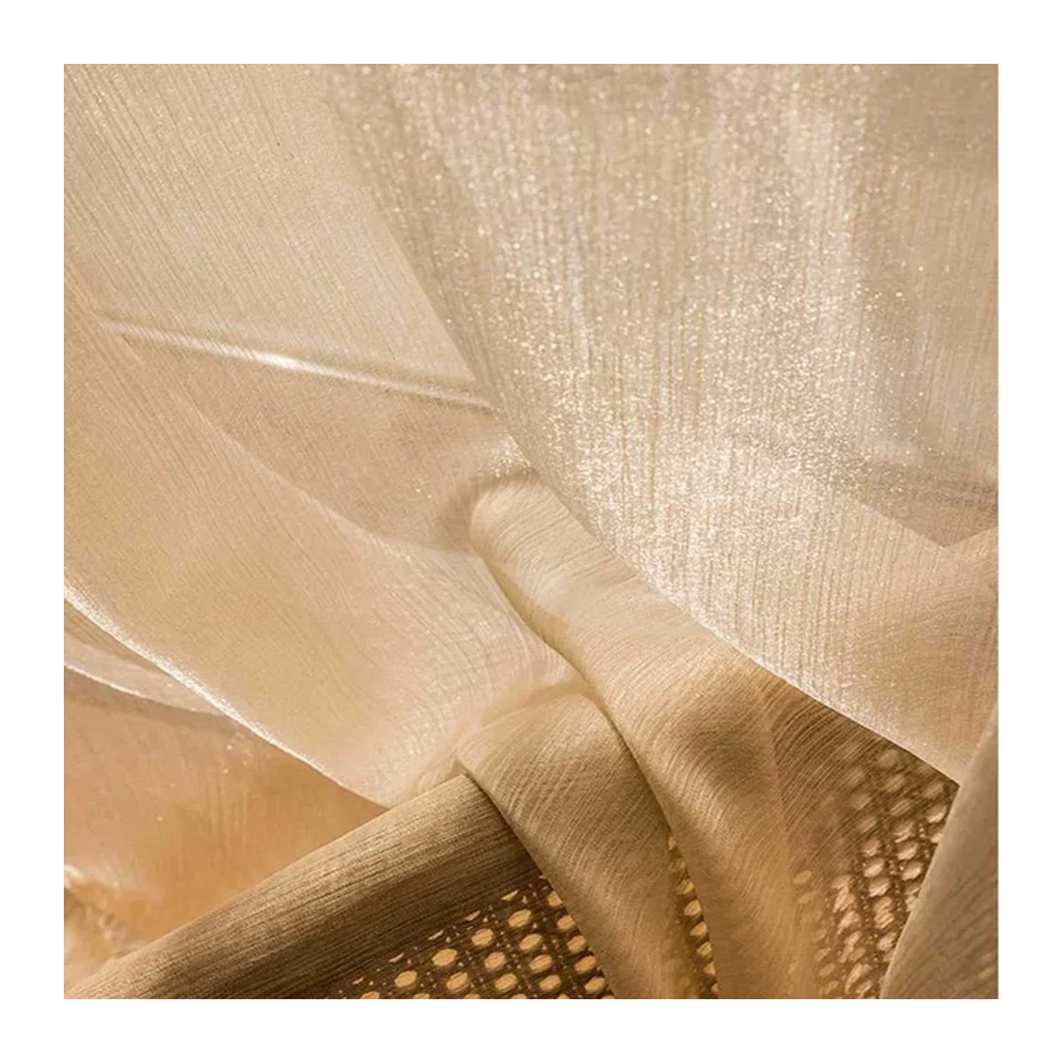 Französische Traum-Vorhänge aus durchscheinender Gaze in Weiß mit goldenem Glanz und funkelnder Textur für Wohnzimmer und Schlafzimmer - Bild 1