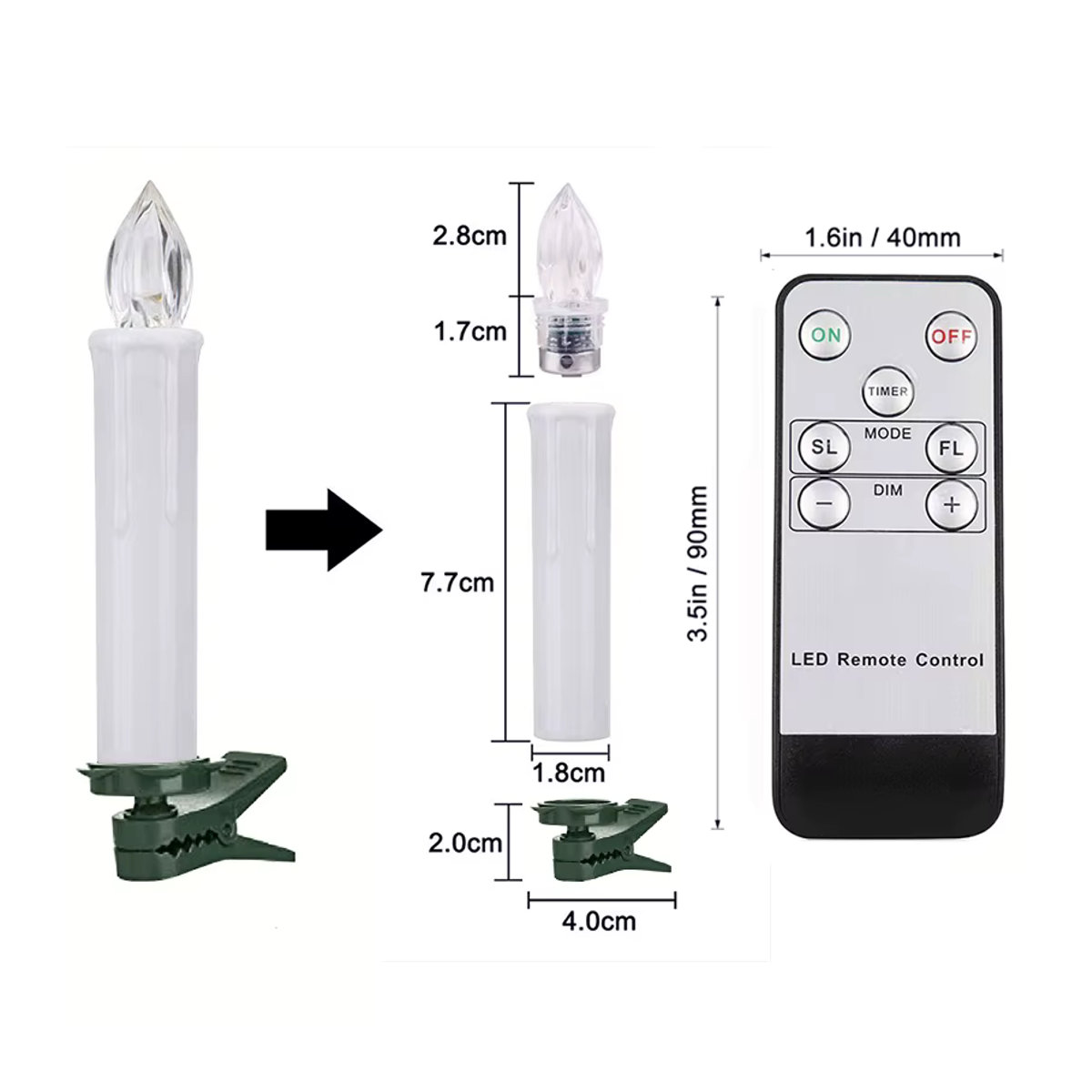 FREEPOWER LED-Stabkerzen mit Fernbedienung und Timer, weiß, Flammenlose Kerzen mit Flackereffekt für Hochzeit und Weihnachten, H x B x T: 12,2 x 1,8 x 1,8 cm - Bild 3