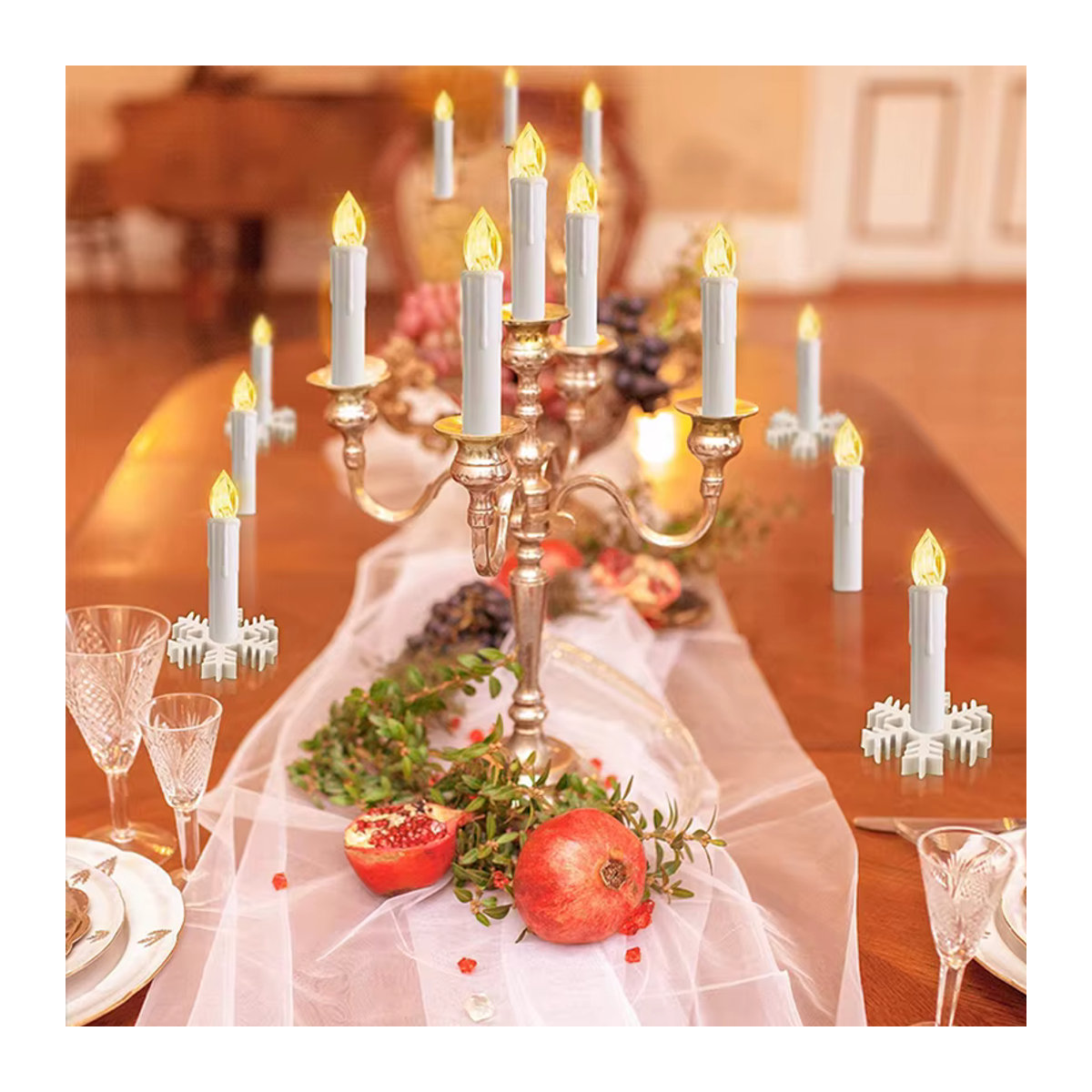 FREEPOWER LED-Stabkerzen mit Fernbedienung und Timer, weiß, Flammenlose Kerzen mit Flackereffekt für Hochzeit und Weihnachten, H x B x T: 12,2 x 1,8 x 1,8 cm - Bild 4