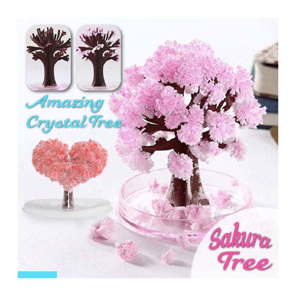 Frequeback Mini DIY Wachsender Papier Sakura Kristall Baum in Pink als Desktop Kirschblüte Spielzeug für wissenschaftliche Experimente - Bild 1
