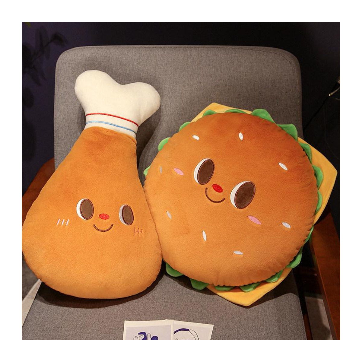 Fried Chicken Burger Plüschtier Multicolor – Weiches Gefülltes Plüschkissen als Spielzeug für Kinder - Bild 1