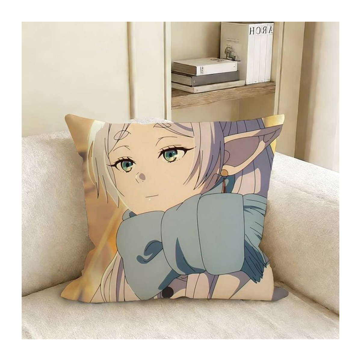 Frieren Anime Beyond Journeys End Kissenbezug für Wohnzimmer und Schlafzimmer, Peach Skin Material, B/B/H: 18 x 18 x 18 cm - Bild 1