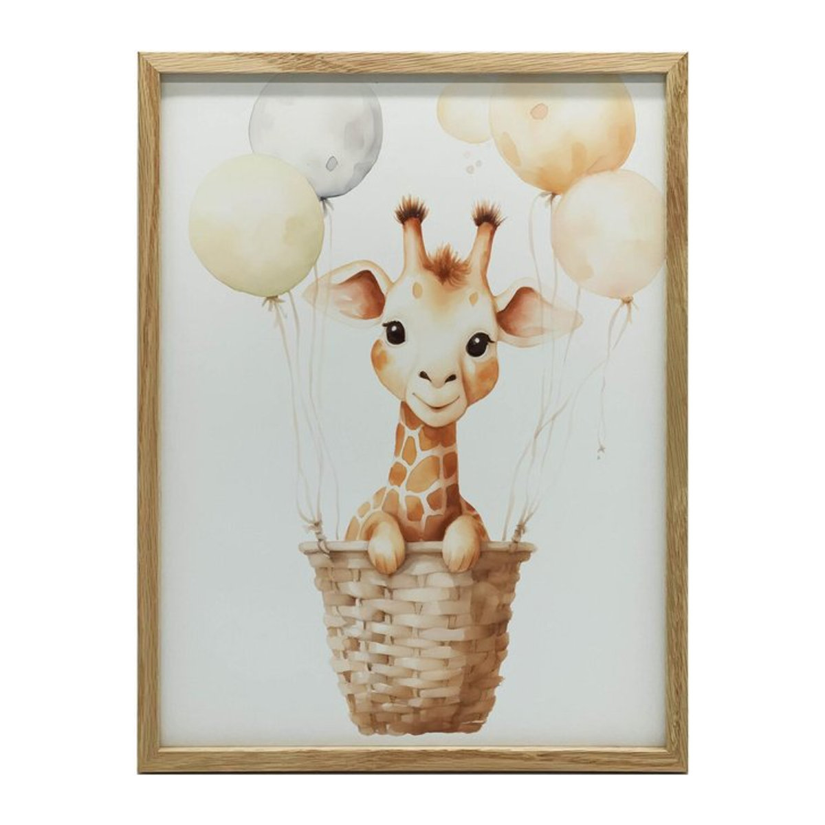 Fröhliche Giraffenwanderung Wandbild von iKable mit dunkelbraunem Holzrahmen, B: 50 cm, H: 70 cm - Bild 1