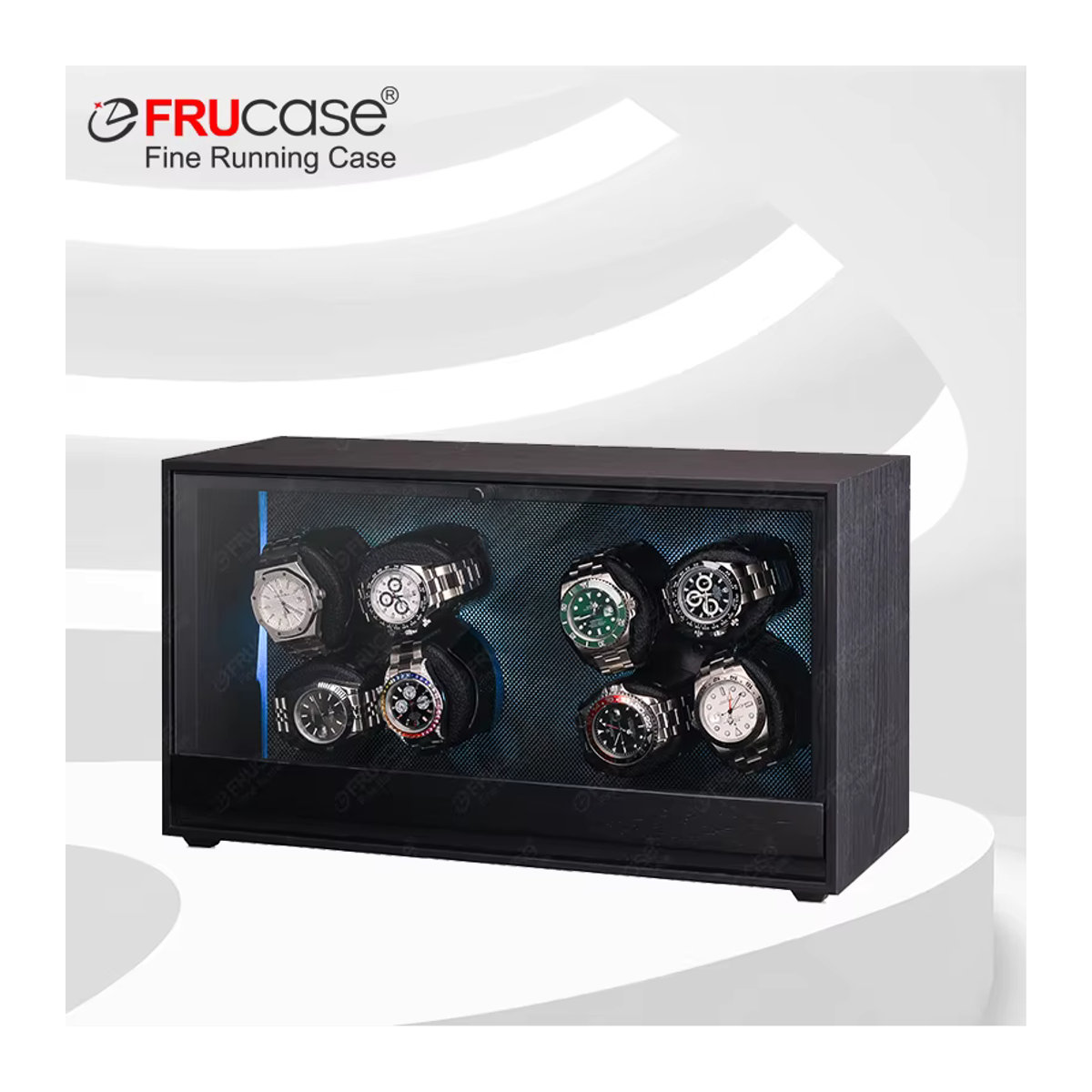 FRUCASE Uhrenbeweger aus Holz für 4 Automatikuhren mit integrierter Beleuchtung, Schmuck-Display in Braun oder Schwarz - Bild 2