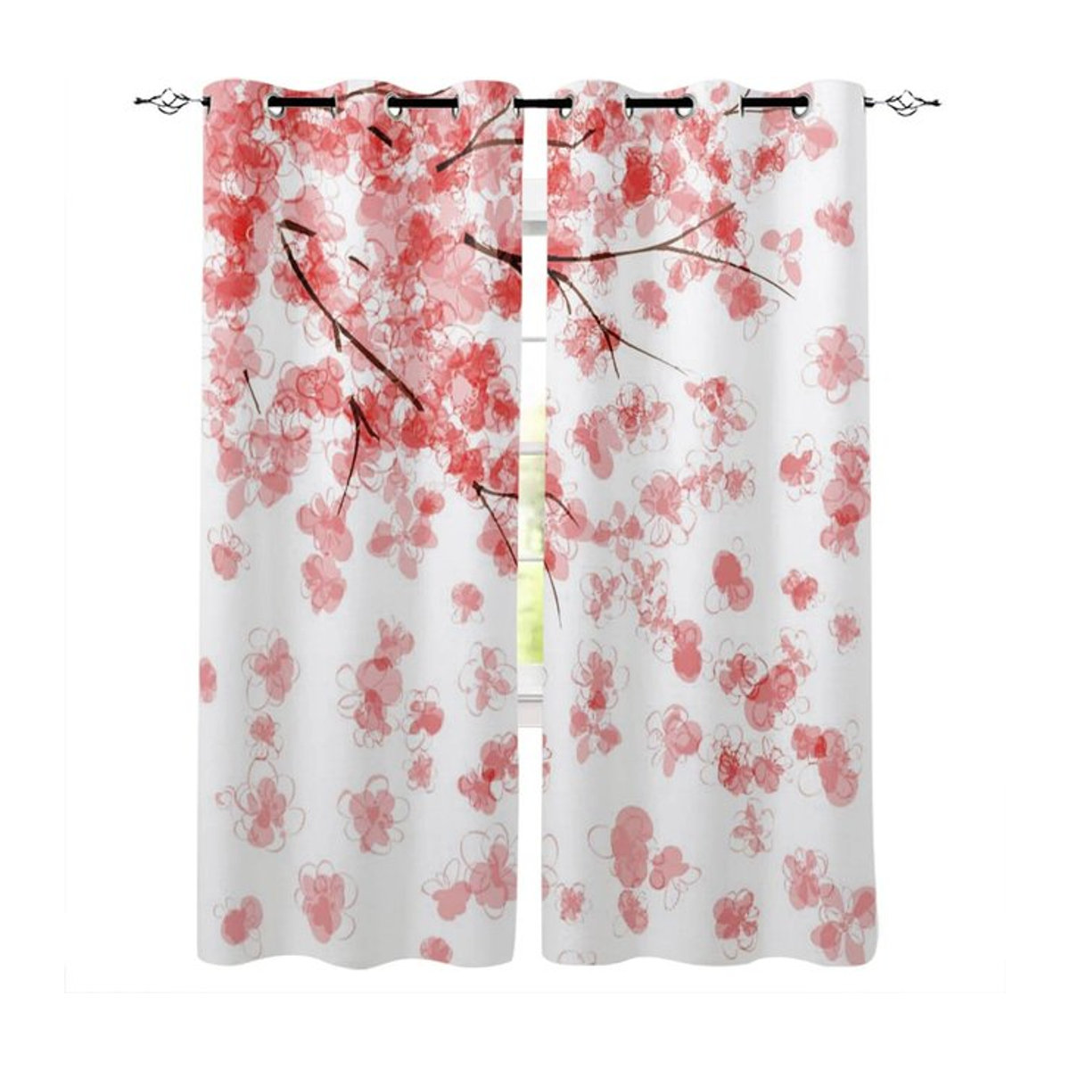 Frühlingskirsche Verdunkelungsvorhänge für Schlafzimmer und Wohnzimmer mit Ösen, 2er-Set, B: 50 cm, H: 130 cm - Bild 1