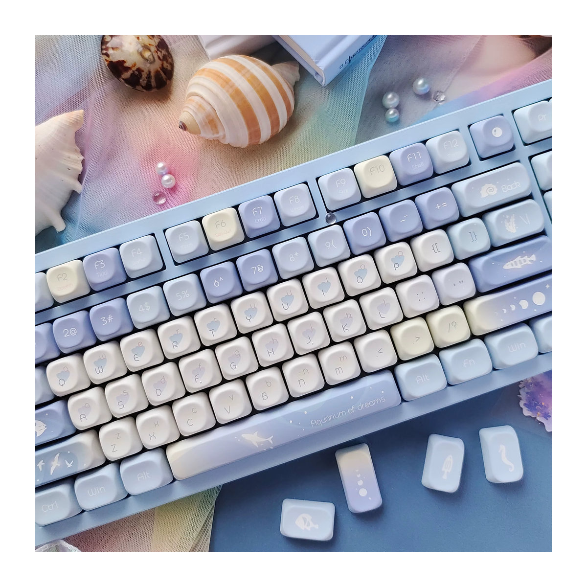 FSWHBY Blue Dream PBT-Tastenkappen im MOA-Profil mit 130 Tasten für mechanische Gaming-Tastaturen, mehrfarbig - Bild 2