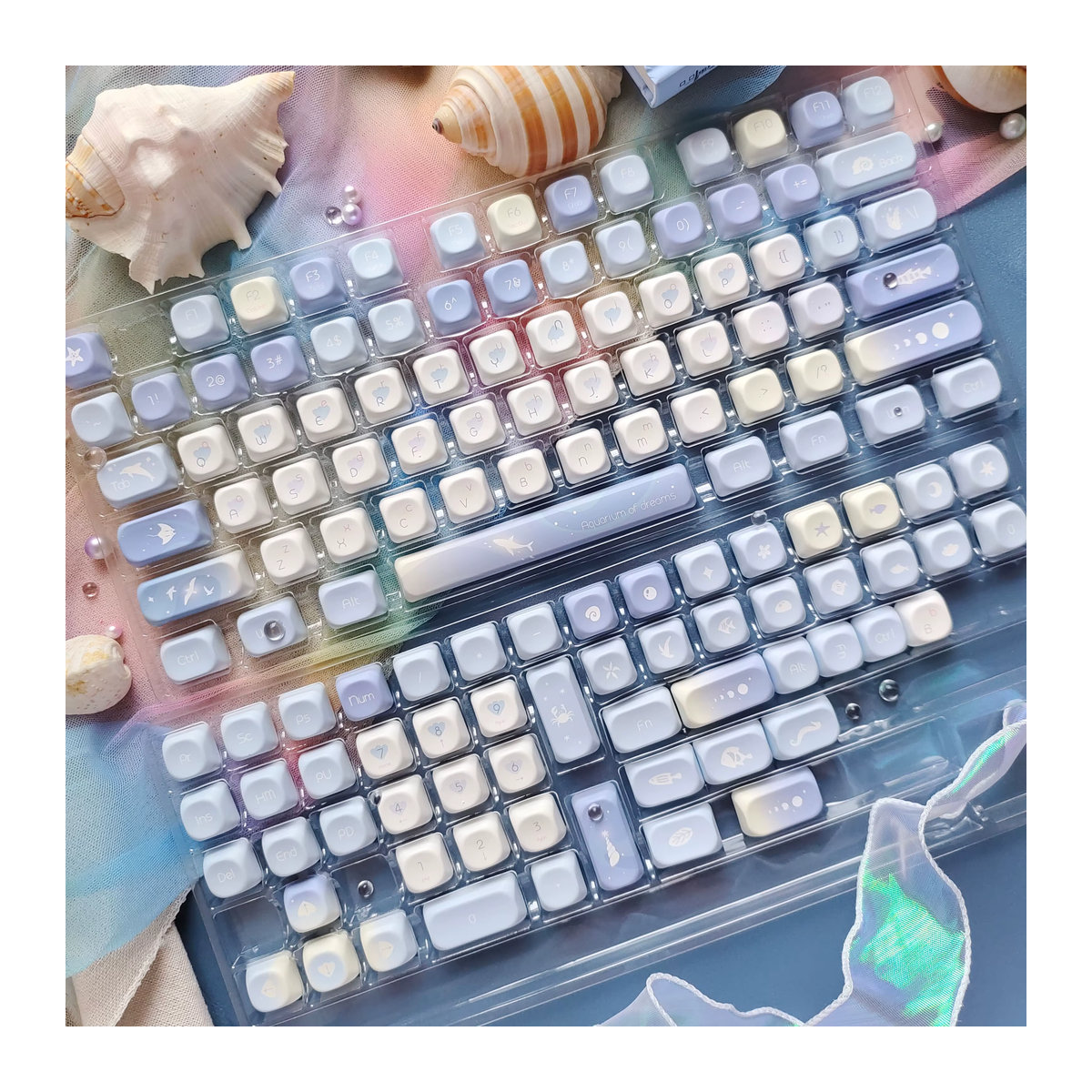 FSWHBY Blue Dream PBT-Tastenkappen im MOA-Profil mit 130 Tasten für mechanische Gaming-Tastaturen, mehrfarbig - Bild 3