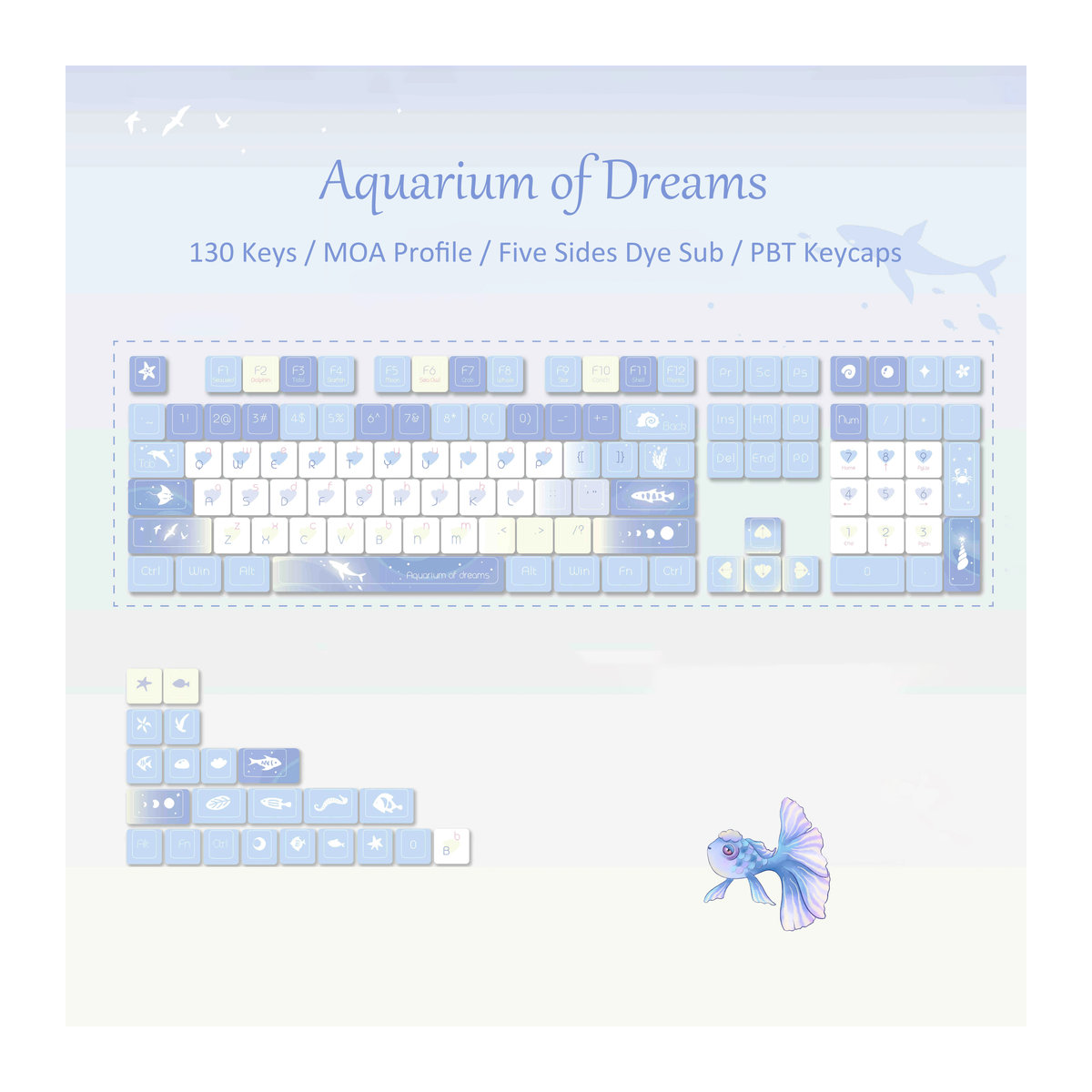FSWHBY Blue Dream PBT-Tastenkappen im MOA-Profil mit 130 Tasten für mechanische Gaming-Tastaturen, mehrfarbig - Bild 4