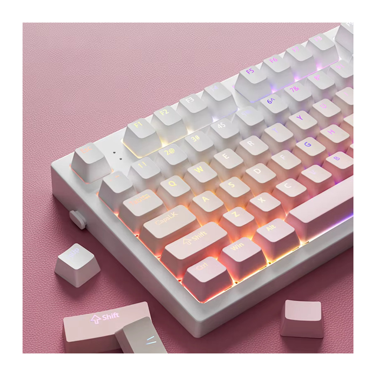 FSWHBY Sakura Pink Shine Through Tastenkappen Set mit 130 Tasten, Cherry Profile, Double Shot PBT, Farbverlauf in Rosa für mechanische MX-Tastaturen - Bild 2