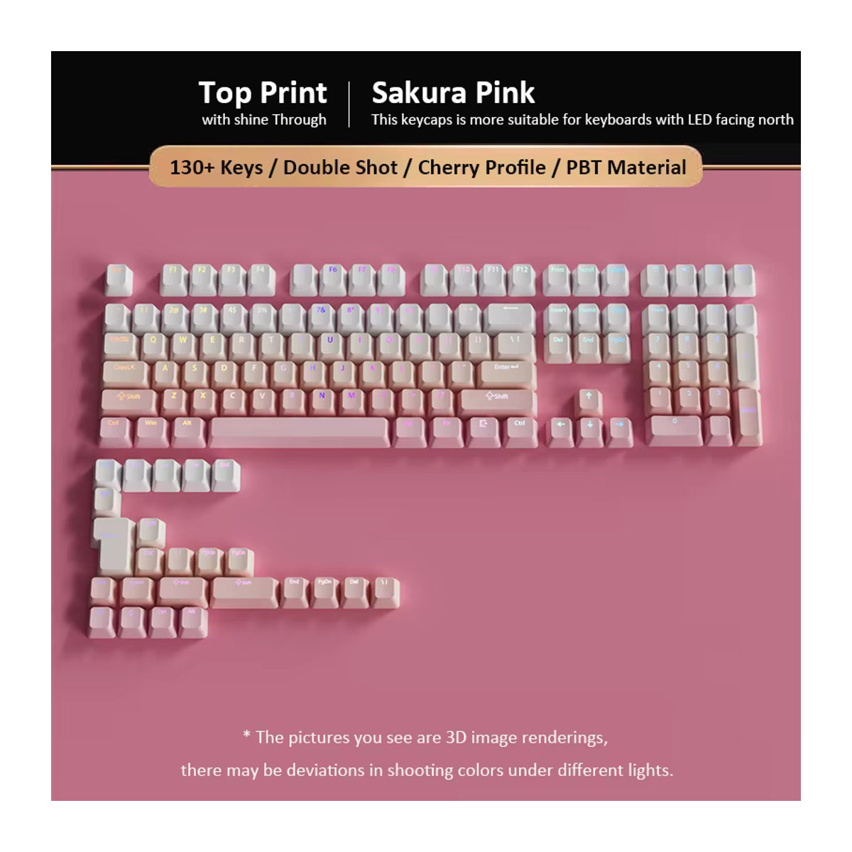 FSWHBY Sakura Pink Shine Through Tastenkappen Set mit 130 Tasten, Cherry Profile, Double Shot PBT, Farbverlauf in Rosa für mechanische MX-Tastaturen - Bild 4