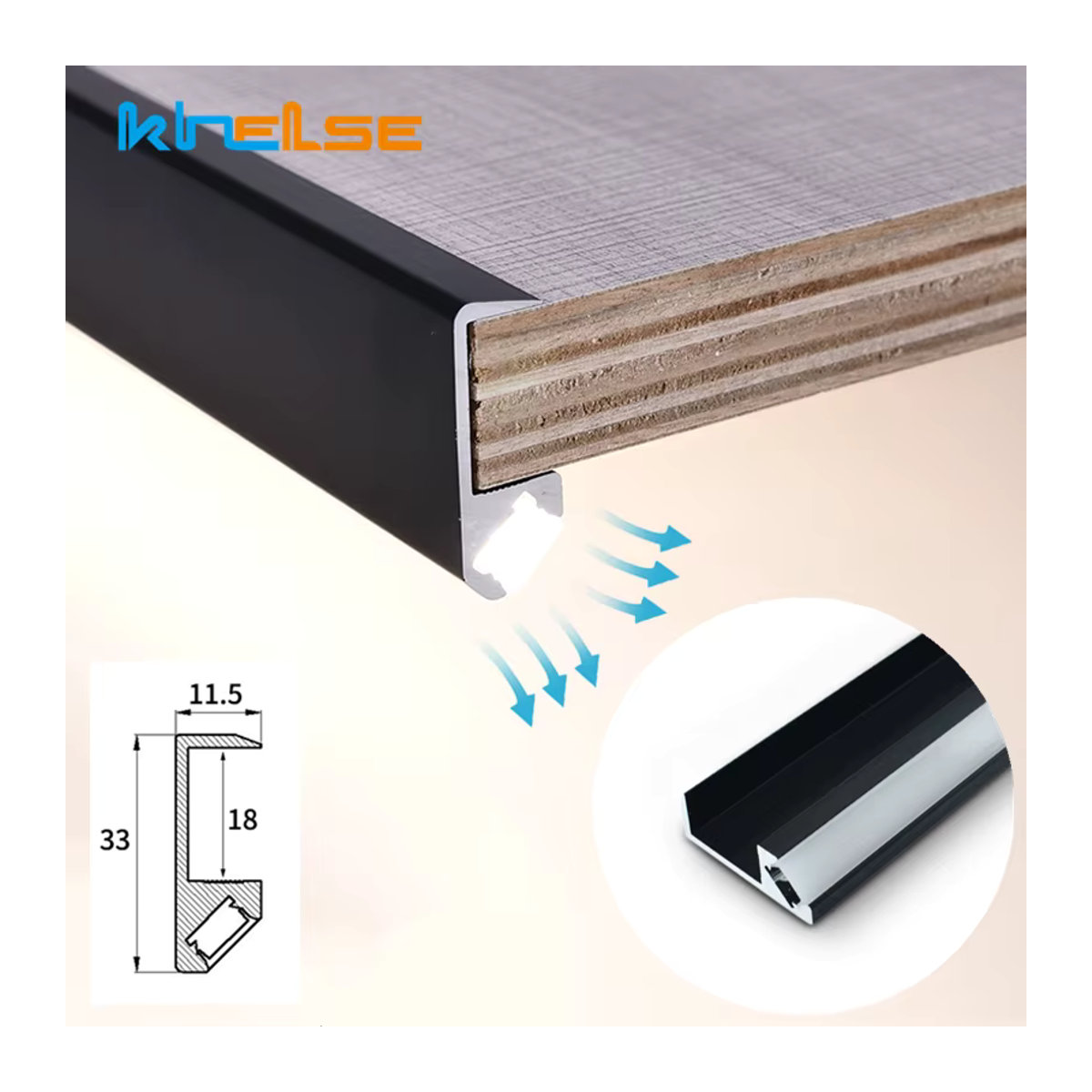 FÜHRTE LED Aluminium Profil für Möbelbeleuchtung mit 45 Grad Schräge in Schwarz - Bild 3
