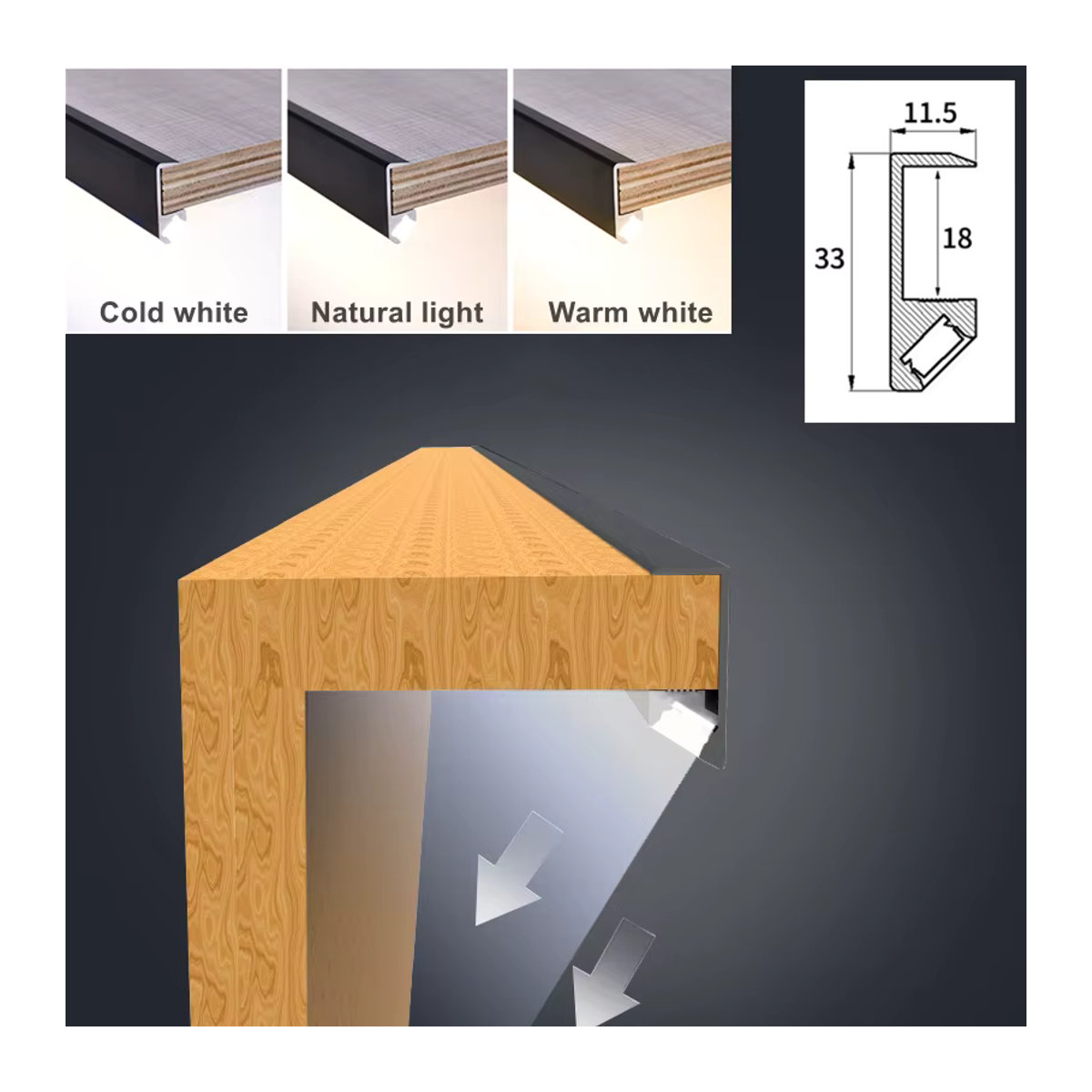FÜHRTE LED Aluminium Profil für Möbelbeleuchtung mit 45 Grad Schräge in Schwarz - Bild 4