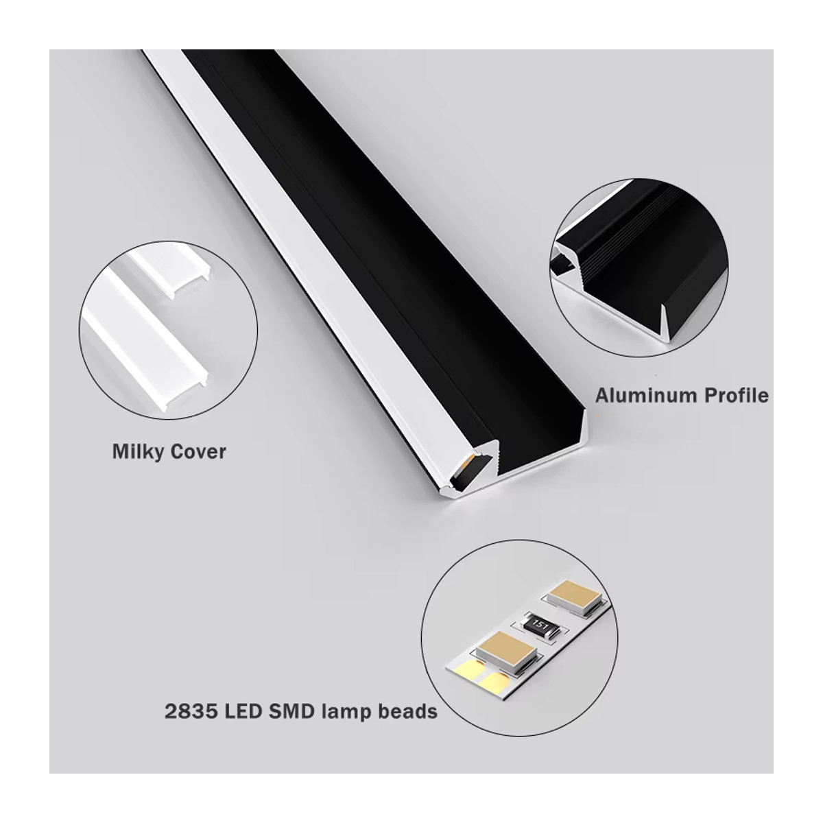 FÜHRTE LED Aluminium Profil für Möbelbeleuchtung mit 45 Grad Schräge in Schwarz - Bild 5