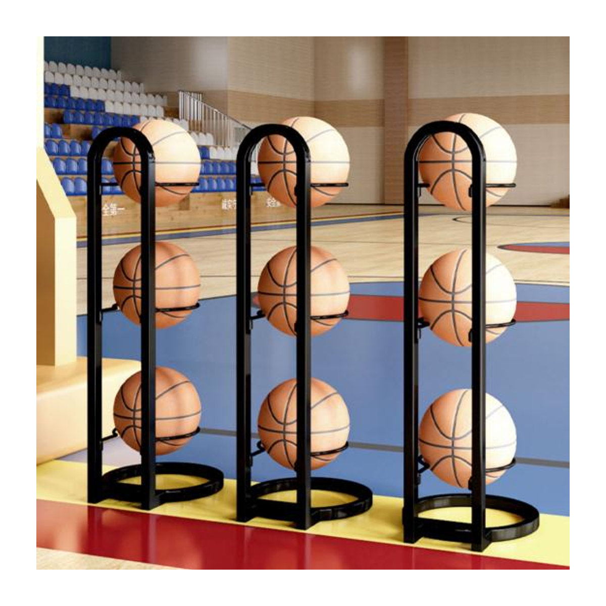 Full in Love House Basketball-Ball-Aufbewahrungsregal in Schwarz/Weiß, vertikaler 4-lagiger Ballständer und Organizer für Volleyball und Fußball im minimalistischen Design - Bild 5