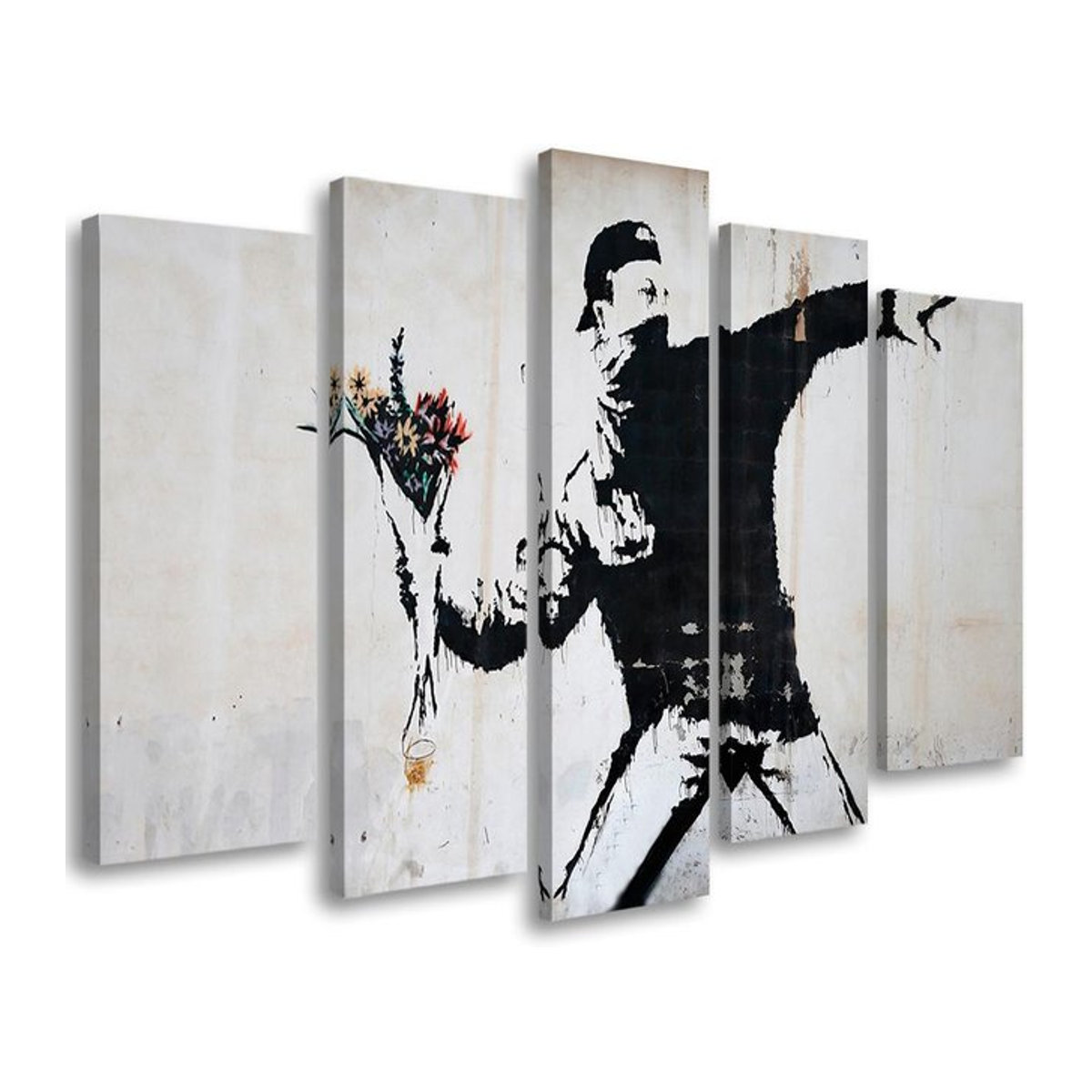 Fünfteiliger Leinwanddruck Feeby Banksy Graffiti Art Flowers in Grau, B: 100 cm, H: 70 cm - Bild 1