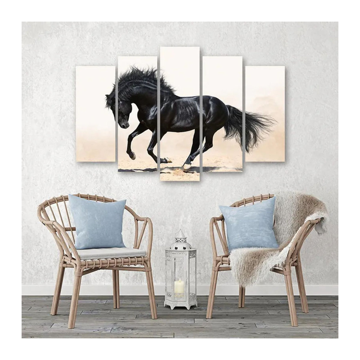 Fünfteiliger Leinwanddruck Feeby Galopp des schwarzen Pferdes in Schwarz und Mehrfarbig, Breite: 100 cm, Höhe: 70 cm - Bild 2