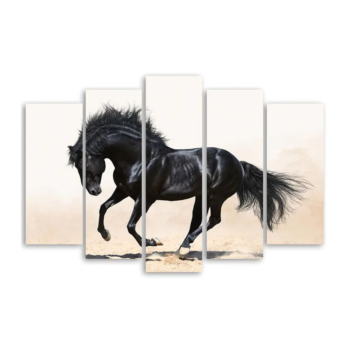 Fünfteiliger Leinwanddruck Feeby Galopp des schwarzen Pferdes in Schwarz und Mehrfarbig, Breite: 100 cm, Höhe: 70 cm - Bild 3