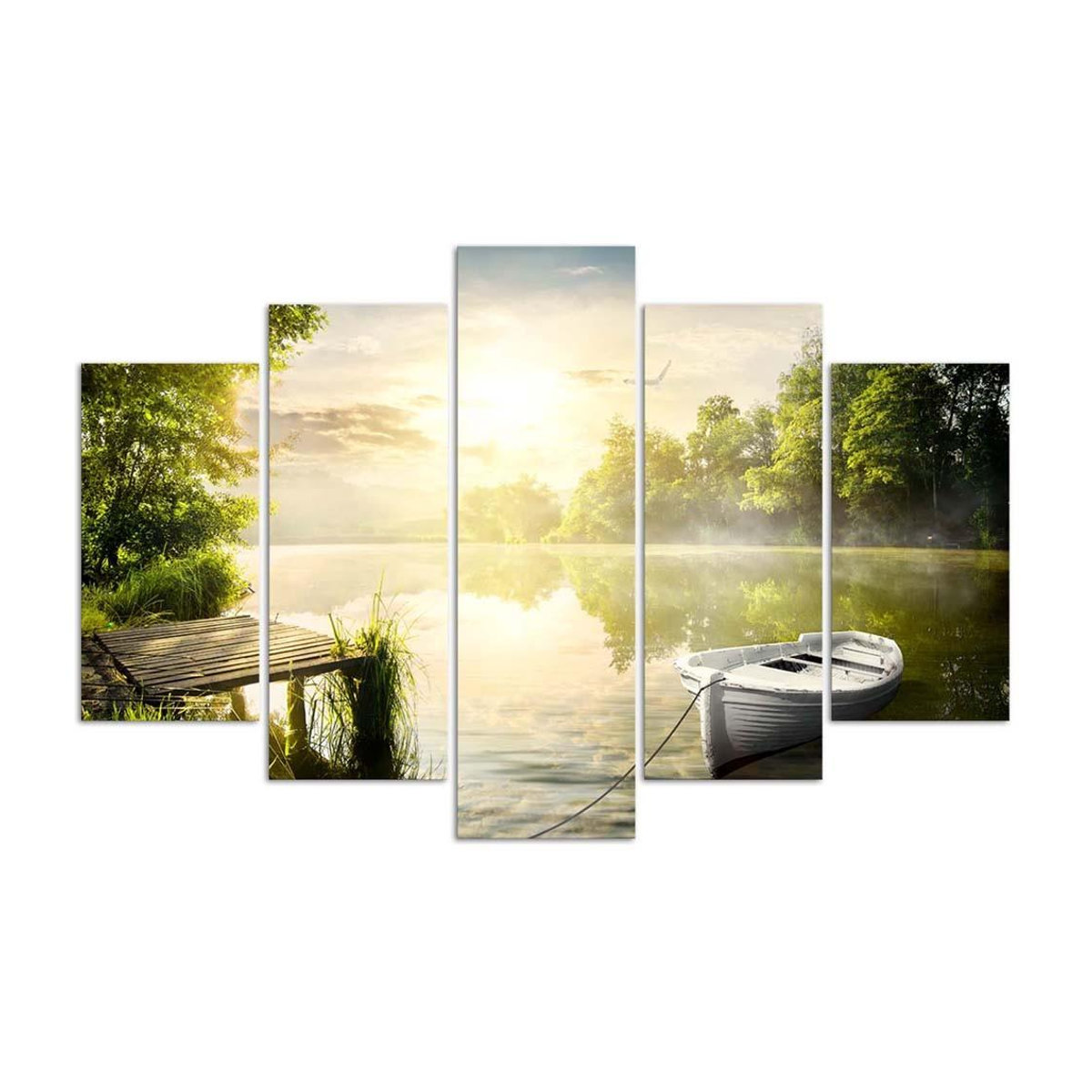 Fünfteiliger Leinwanddruck Feeby Sonnenaufgang am See in Grün und Mehrfarbig, B: 100 cm, H: 70 cm - Bild 2