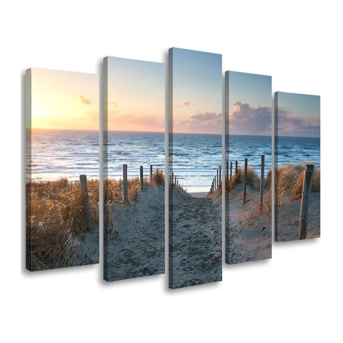 Fünfteiliger Leinwanddruck Sonnenuntergang an der Ostsee von Feeby in Beige, Breite: 100 cm, Höhe: 70 cm - Bild 1