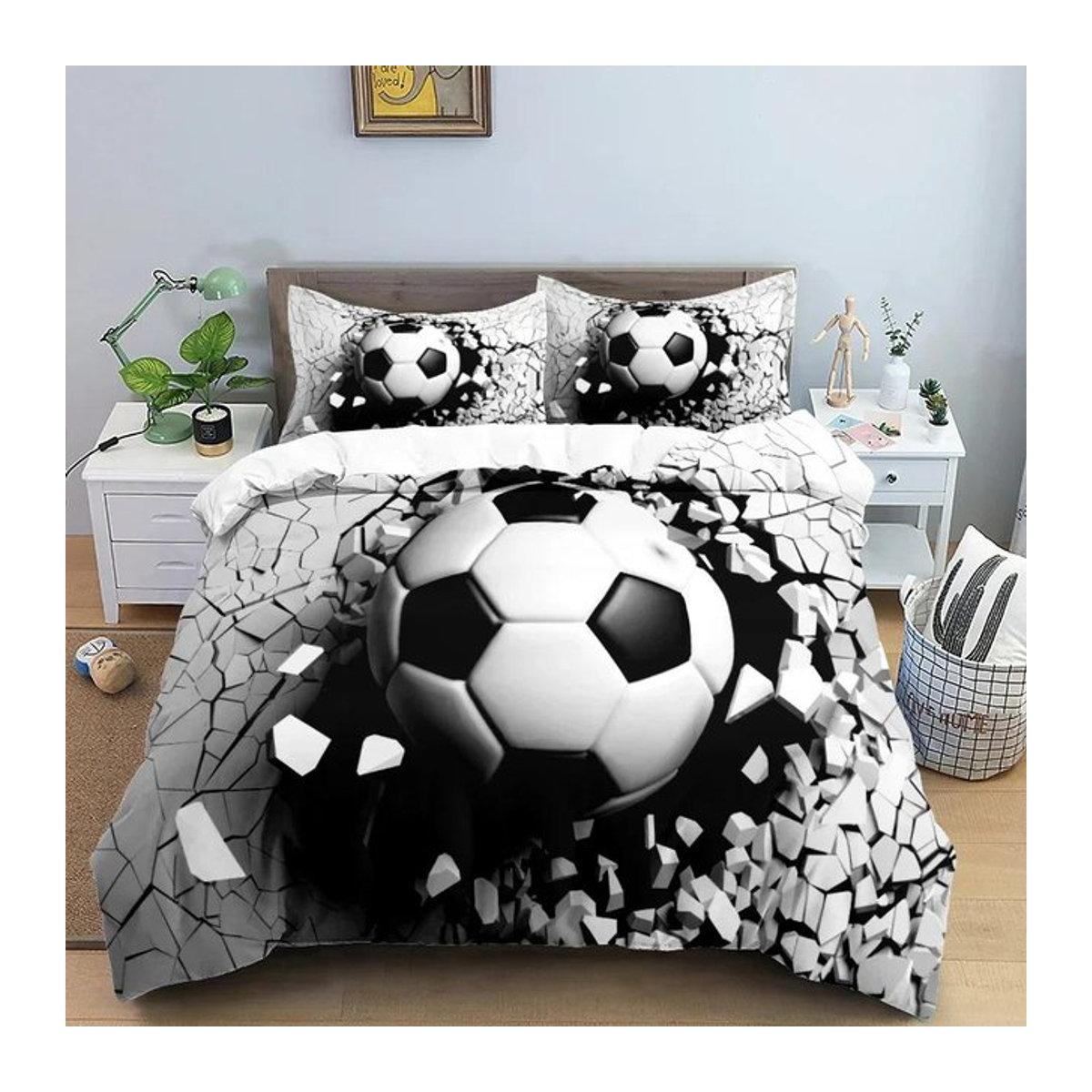 Fußball Bettwäsche Set 3D mit Kissenbezug und Reißverschluss, Multicolor, B/H: 140 x 210 cm - Bild 1