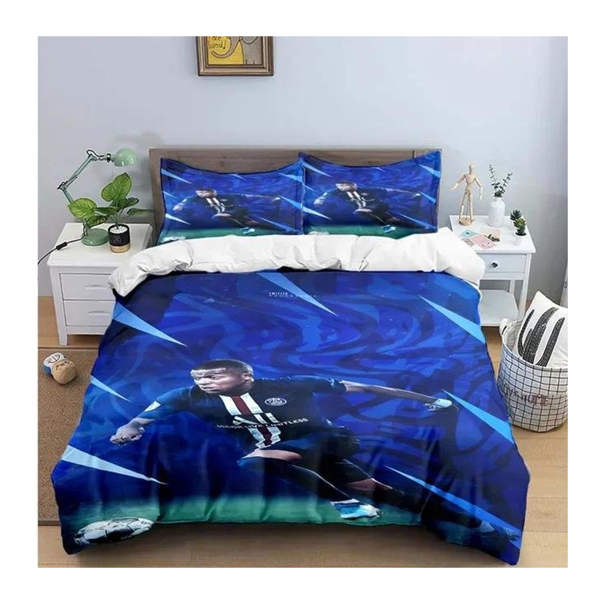Fußball Bettwäsche Set M. Mbappé Digitaldruck für Kinder und Jugendliche, 3-teilig, B/H: 135 x 200 cm - Bild 1