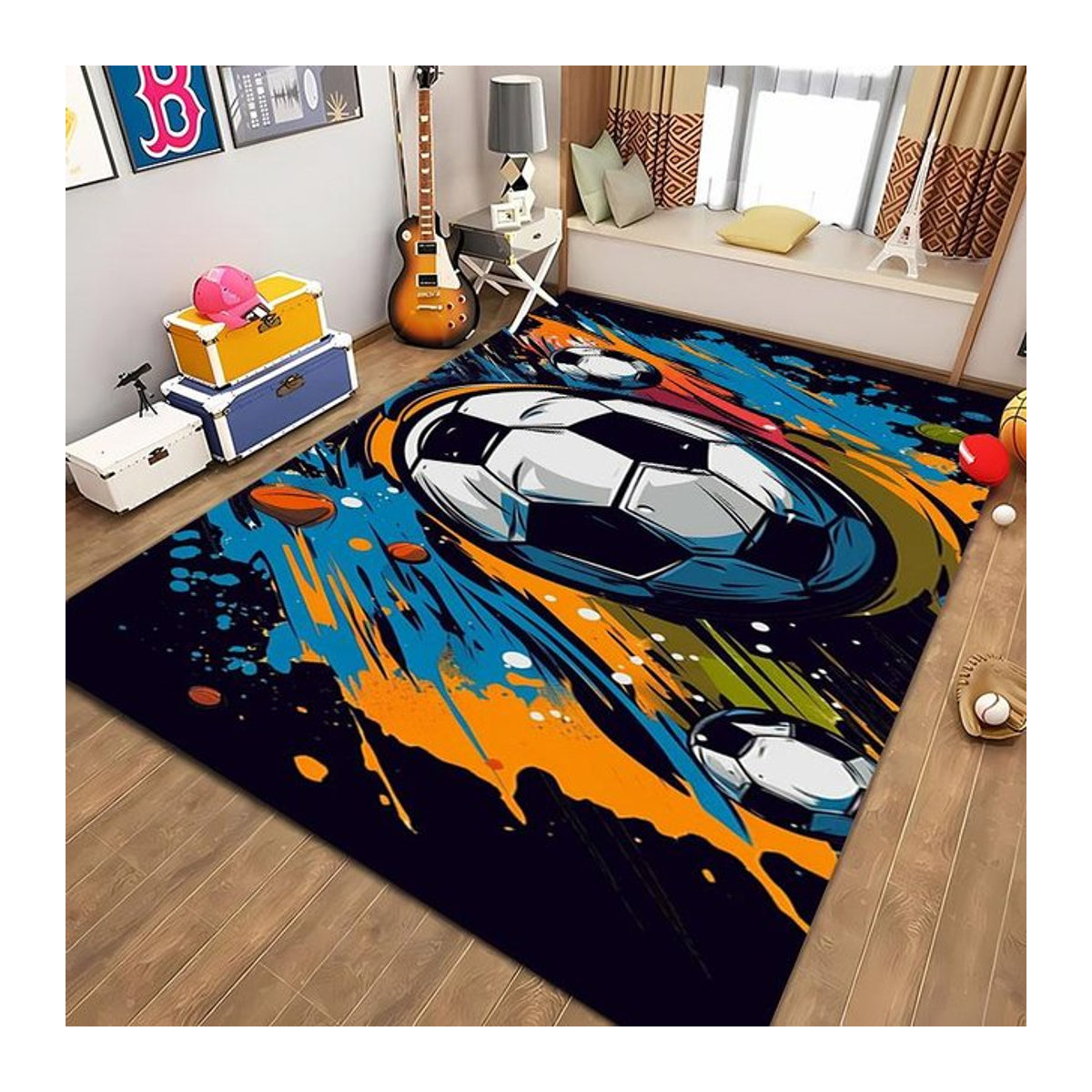 Fußball Teppich für Kinderzimmer und Wohnzimmer mit Cartoon-Design von AISILK MOON, Multicolor, B: 100 cm, L: 120 cm - Bild 1