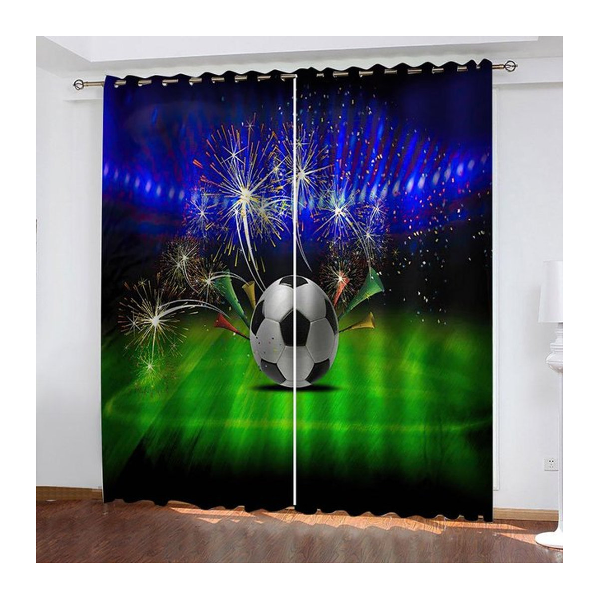 Fußball Vorhang Set mit 2 Paneelen zur Schattierung für Fenster und Türen in Multicolor, B: 100 cm, H: 160 cm - Bild 1