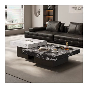 FYCT Couchtisch Set aus Marmor in Schwarz/Weiß, quadratisch und minimalistisch im modernen Design, B/T/H: 60 x 45 x 45 cm und 45 x 45 x 45 cm