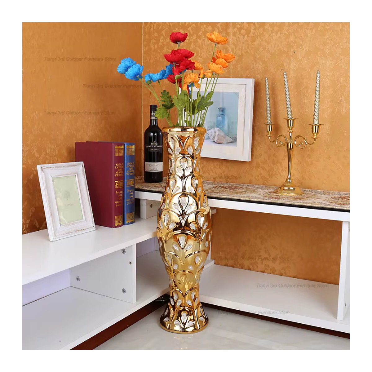 FYVS Goldene Keramikvase im modernen nordischen Design für Schnittblumen und Dekoration - Bild 2