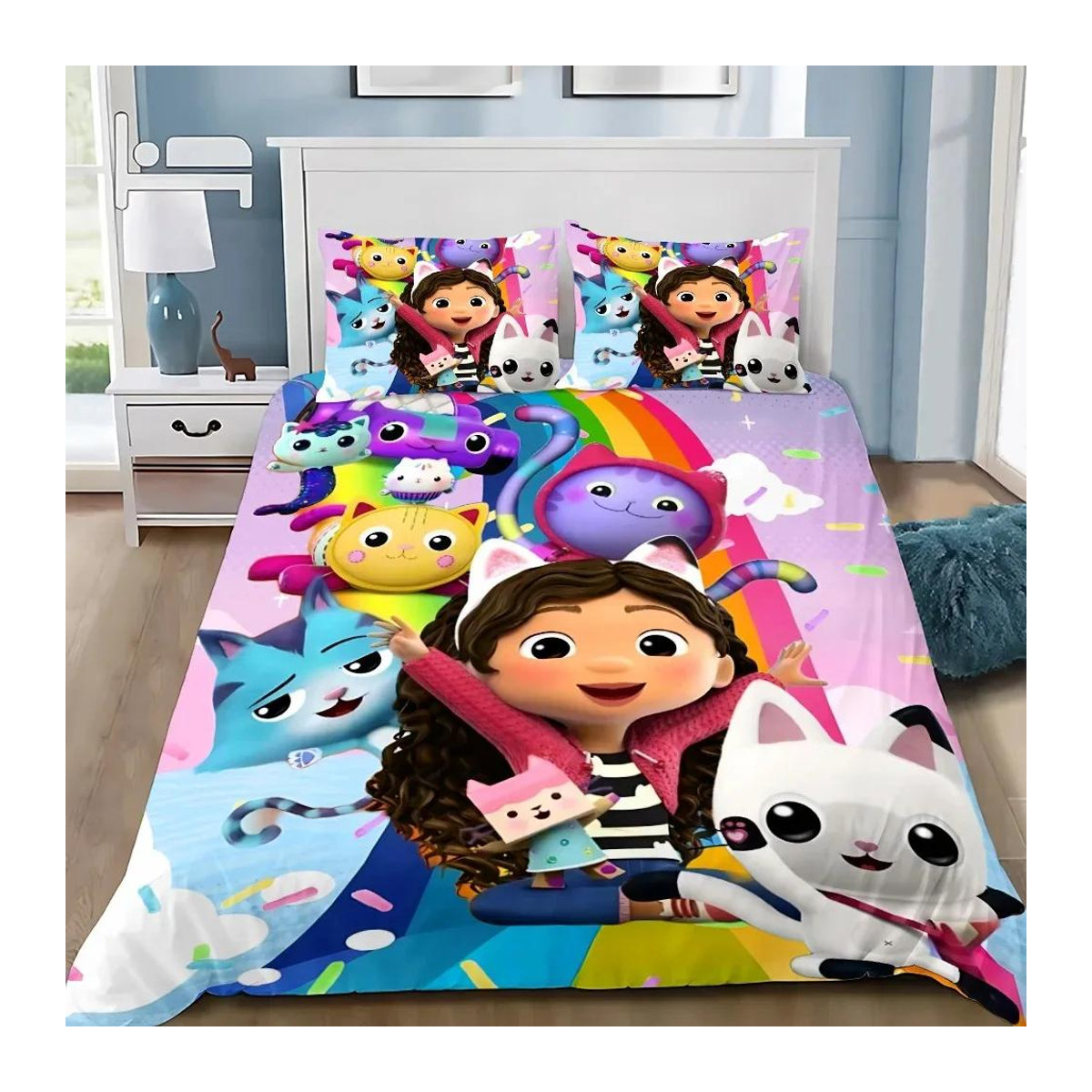 G-Gabbys D-Dollhouse Bettwäsche-Set mit Cartoon-Design für das Kinderzimmer, 3-teilig, Multicolor, Breite: 180 cm, Länge: 220 cm - Bild 1