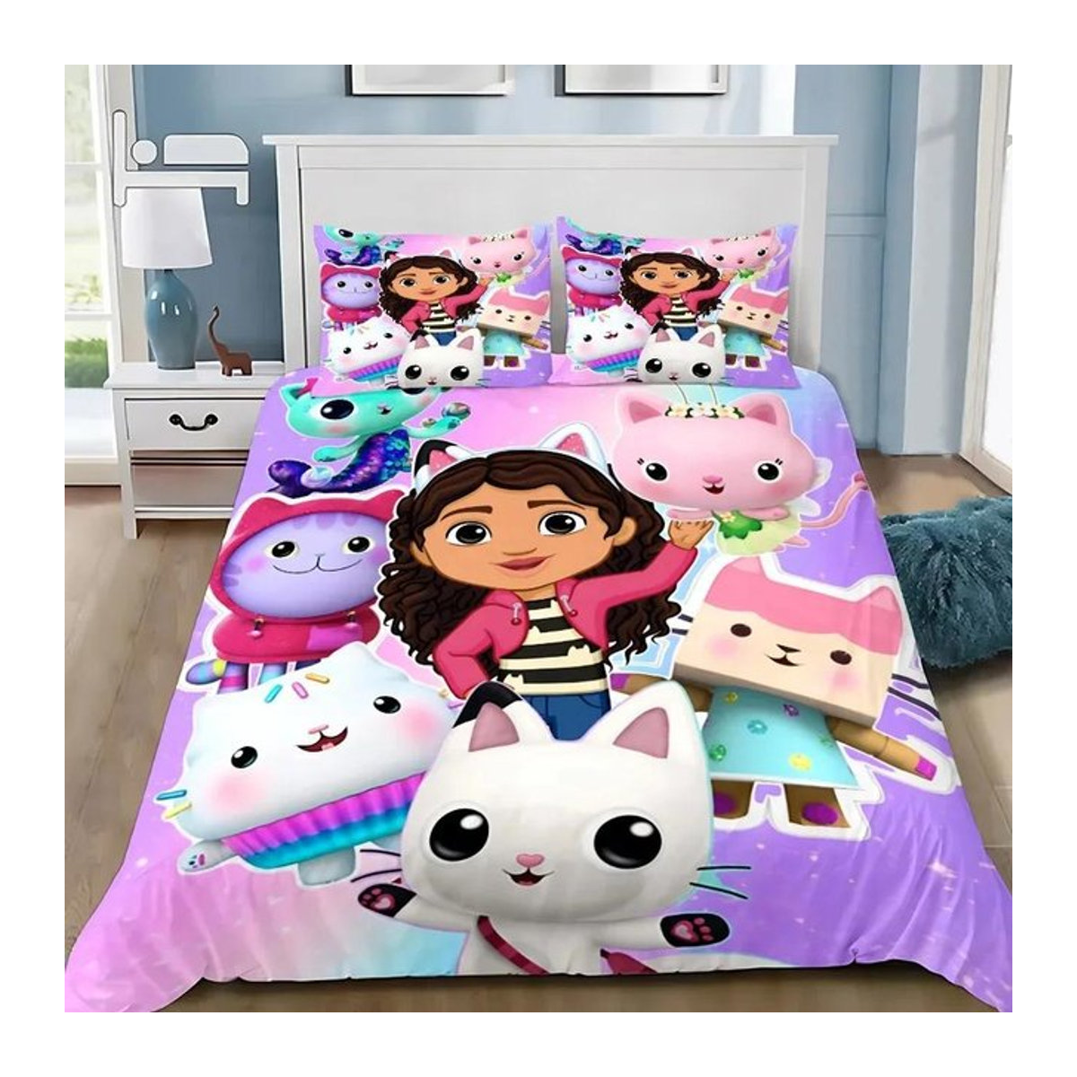 G-Gabbys D-Dollhouse Bettwäsche-Set mit Cartoon-Design für das Kinderzimmer, Multicolor, 3-teilig, Breite: 135 cm, Länge: 200 cm - Bild 1
