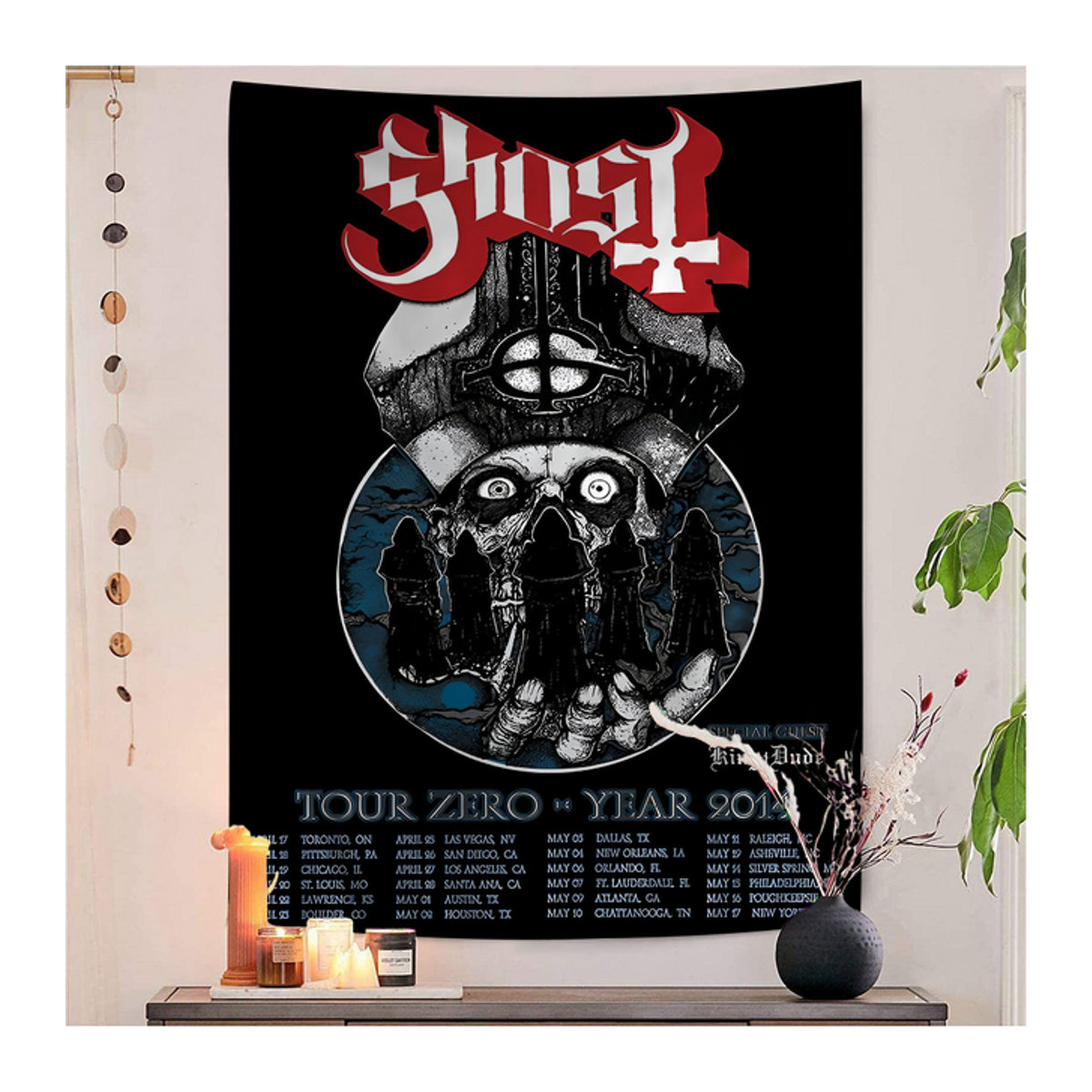 G-Ghost B-Band Anime Wandteppich mit floralem Bohemian Design in Schwarz, Textil Wandbehang für dein Wohnheim oder deine Wohnkultur, B/H: 70 x 70 cm - Bild 1