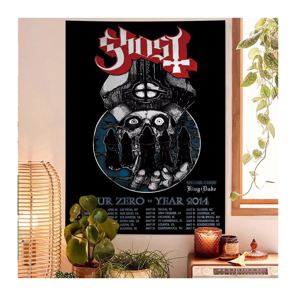 G-Ghost B-Band Anime Wandteppich mit floralem Bohemian Design in Schwarz, Textil Wandbehang für dein Wohnheim oder deine Wohnkultur, B/H: 70 x 70 cm - Bild 2
