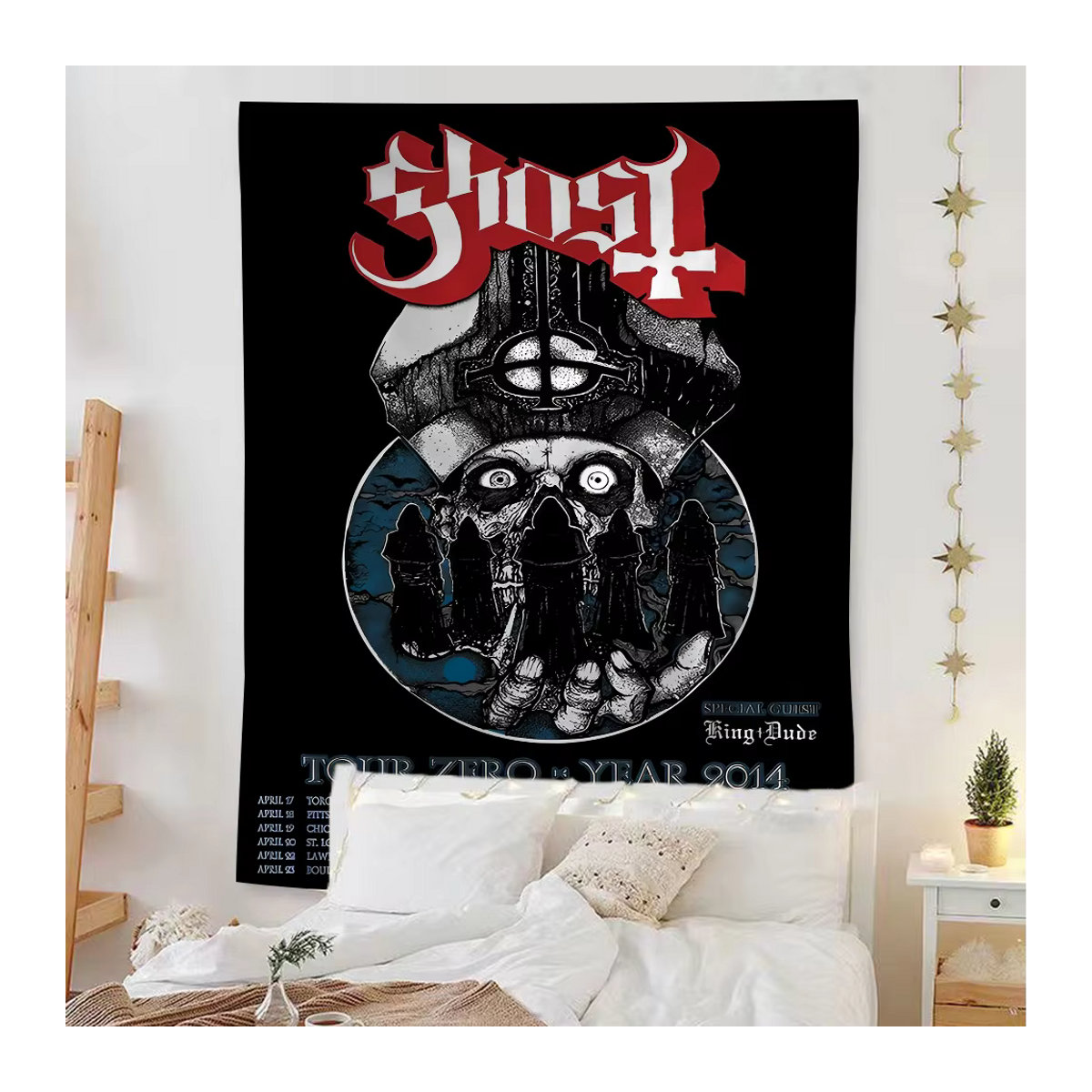 G-Ghost B-Band Anime Wandteppich mit floralem Bohemian Design in Schwarz, Textil Wandbehang für dein Wohnheim oder deine Wohnkultur, B/H: 70 x 70 cm - Bild 3