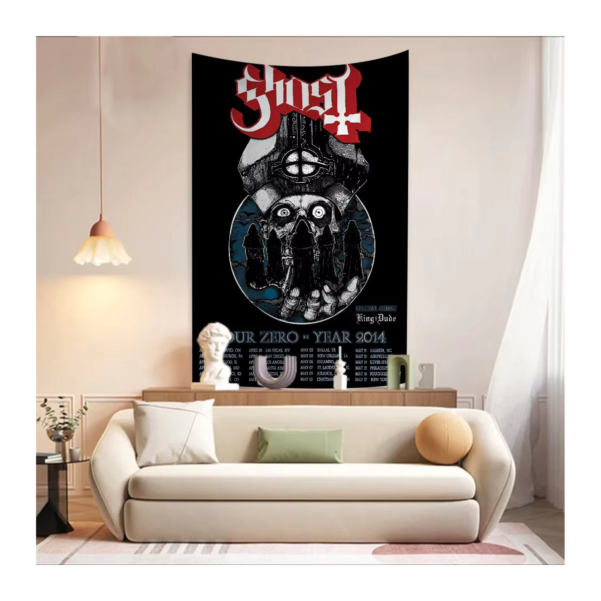 G-Ghost B-Band Anime Wandteppich mit floralem Bohemian Design in Schwarz, Textil Wandbehang für dein Wohnheim oder deine Wohnkultur, B/H: 70 x 70 cm - Bild 4