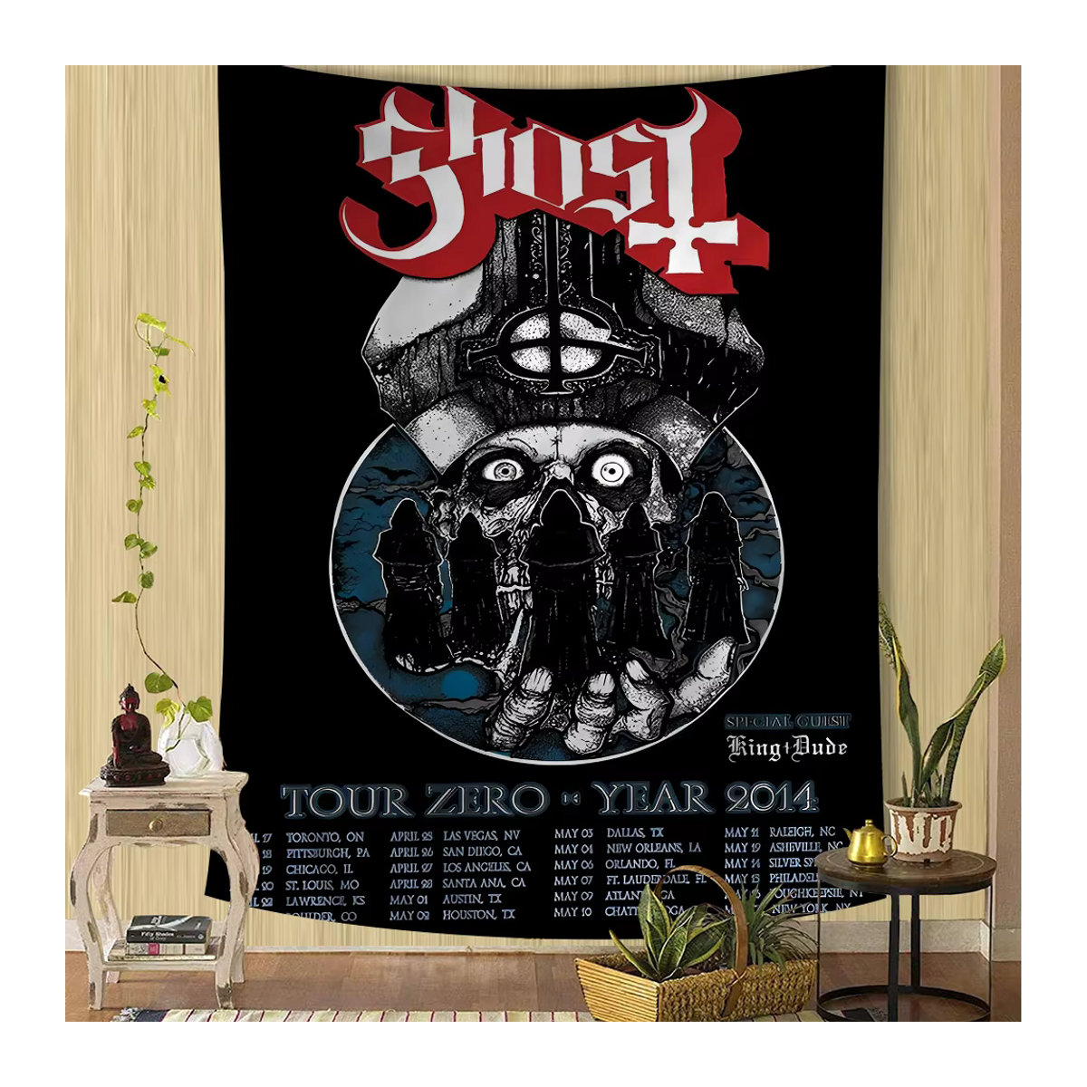 G-Ghost B-Band Anime Wandteppich mit floralem Bohemian Design in Schwarz, Textil Wandbehang für dein Wohnheim oder deine Wohnkultur, B/H: 70 x 70 cm - Bild 5