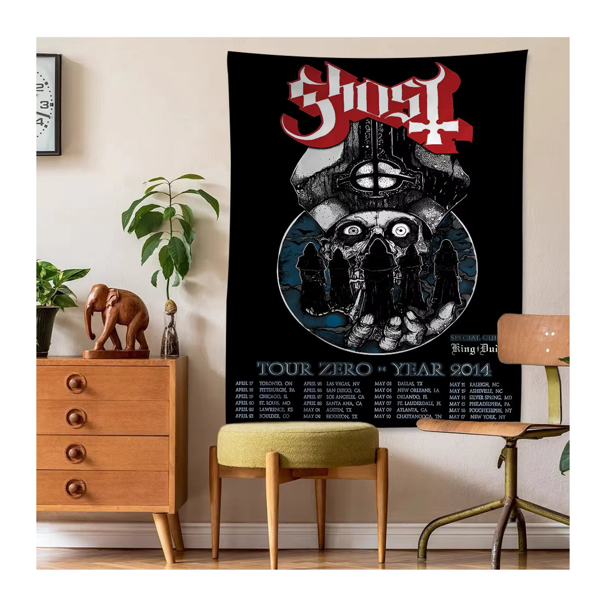 G-Ghost B-Band Anime Wandteppich mit floralem Bohemian Design in Schwarz, Textil Wandbehang für dein Wohnheim oder deine Wohnkultur, B/H: 70 x 70 cm - Bild 6