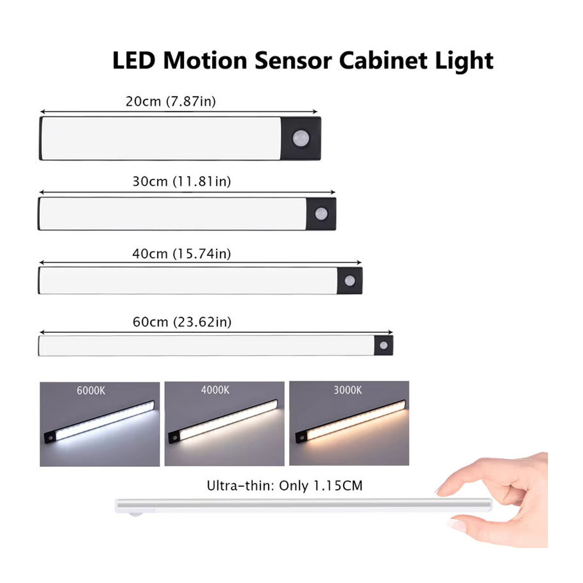 GAHADA LED Möbelbeleuchtung mit Bewegungssensor, USB aufladbar, 3 Lichtfarben, Magnetische Nachtlicht für Küche und Kleiderschrank, Silber oder Schwarz - Bild 2