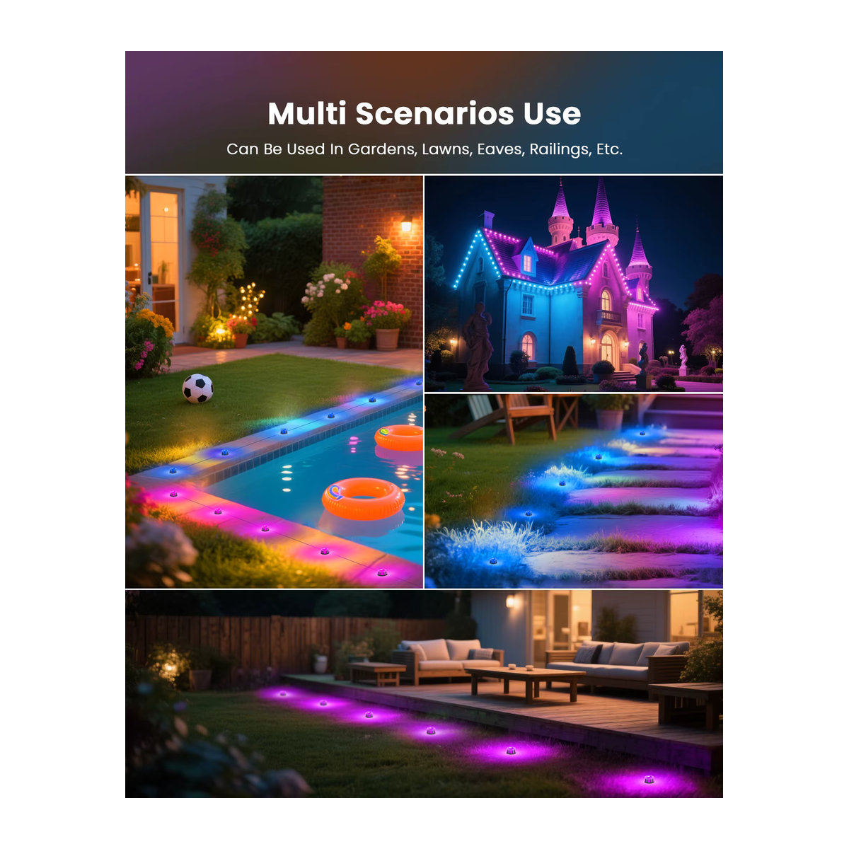 GAHADA RGB LED Bodenleuchten für den Außenbereich mit Bluetooth und Musik-Synchronisierung, IP67 wasserdichte Wegeleuchte für Garten und Terrasse, 24 V - Bild 4