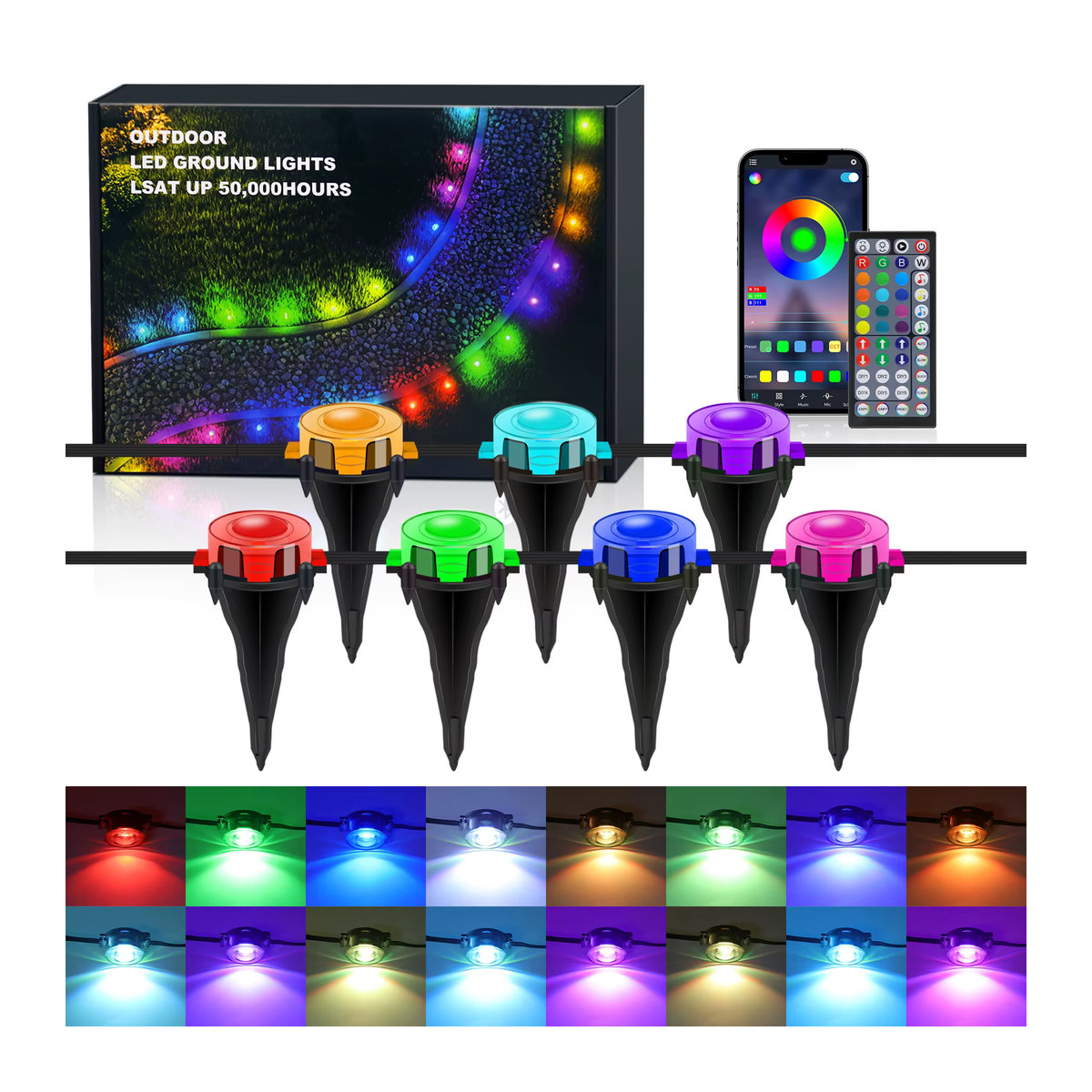 GAHADA RGB LED Bodenleuchten für den Außenbereich mit Bluetooth und Musik-Synchronisierung, IP67 wasserdichte Wegeleuchte für Garten und Terrasse, 24 V - Bild 6
