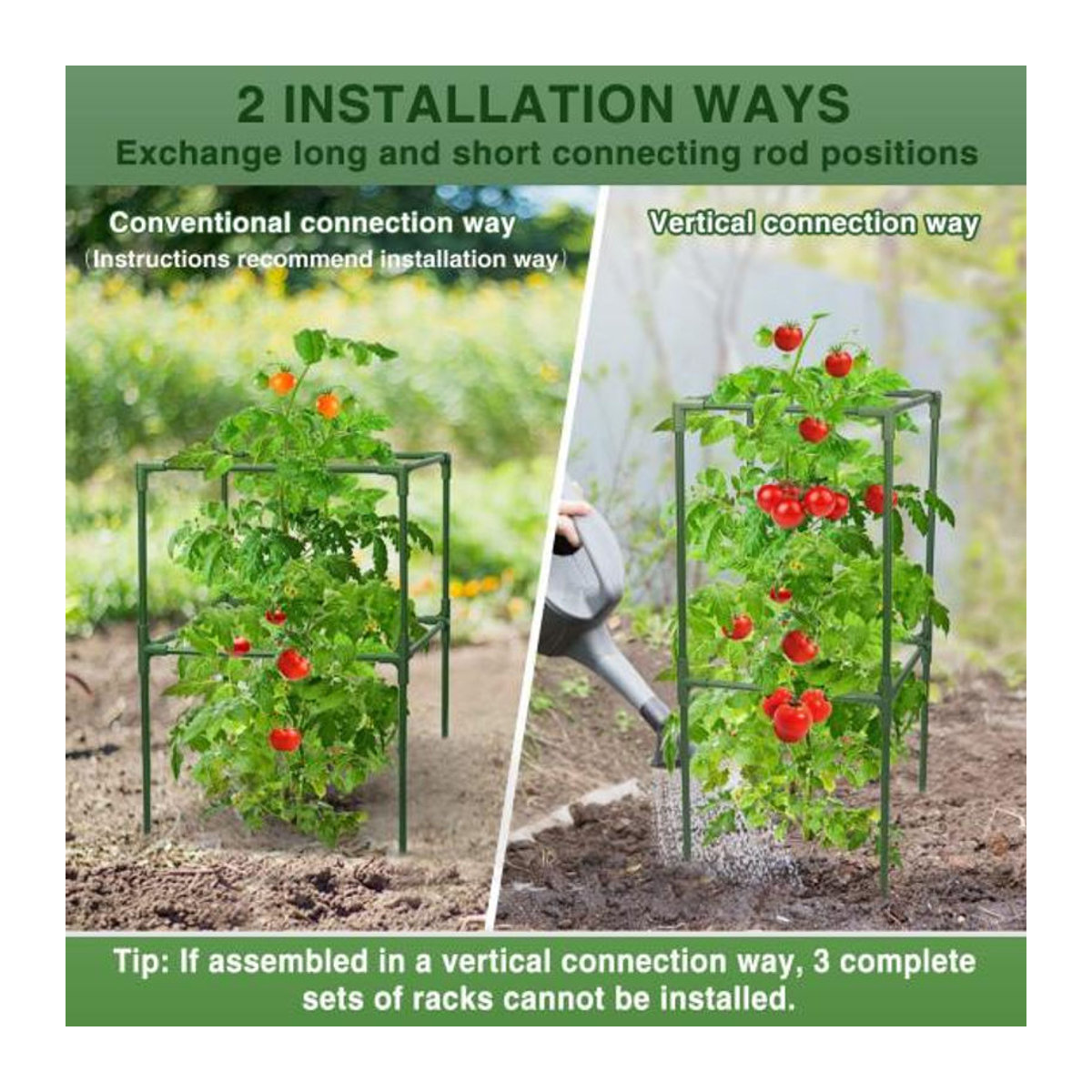 Galaiou Tomatenkäfig Set Grün, höhenverstellbares Gemüsespalier aus Fiberglas, Kunststoff und Metall zur Unterstützung von Kletterpflanzen und Blumen - Bild 3