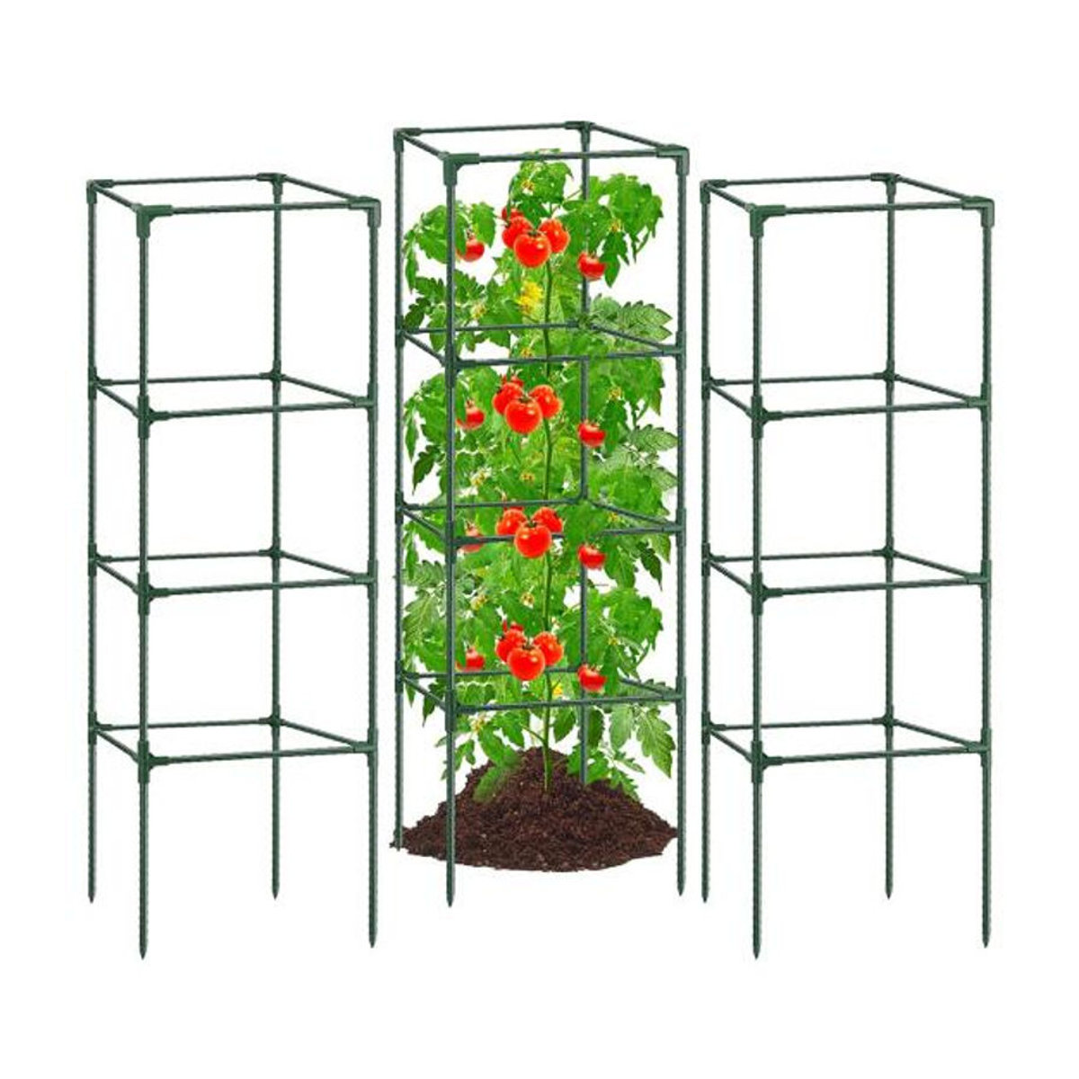 Galaiou Tomatenkäfig Set Grün, höhenverstellbares Gemüsespalier aus Fiberglas, Kunststoff und Metall zur Unterstützung von Kletterpflanzen und Blumen - Bild 8