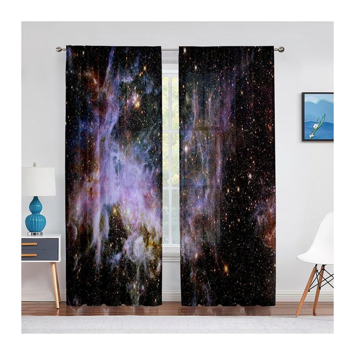Galaxy Weltraum Transparenter Voile Vorhang mit Sternen-Motiv für Wohnzimmer Schlafzimmer und Küche, Breite: 100 cm, Höhe: 250 cm - Bild 1