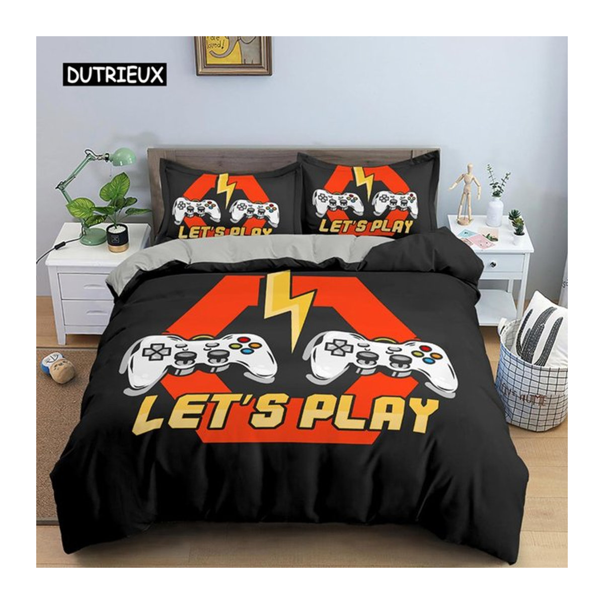Gamepad Bettwäsche-Set für Einzelbetten mit Reißverschluss, Videospiele Design für Kinder und Teenager, B/T/H: 135 x 200 cm - Bild 1