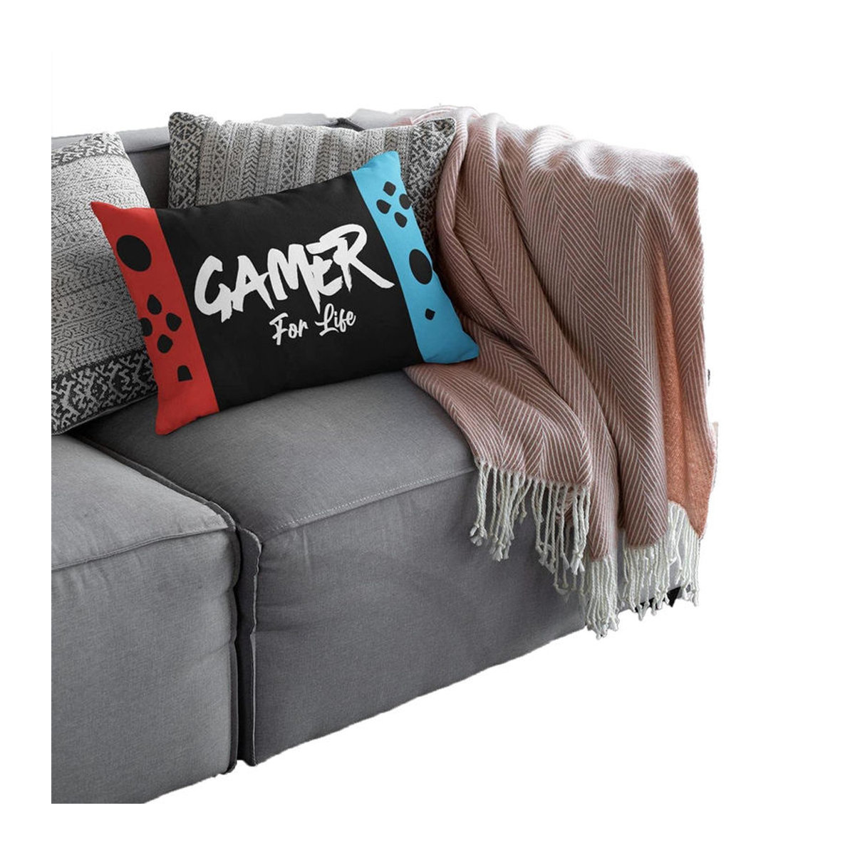 Gamer For Life Gefülltes Kissen von Pertemba Apparel in Rot/Schwarz, B x H: 40 x 40 cm - Bild 2